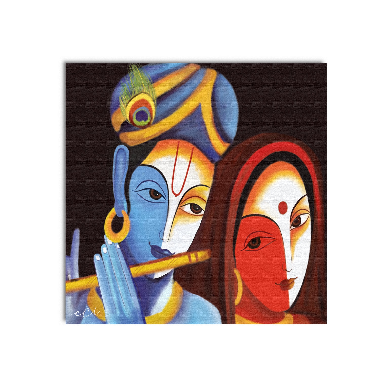 Radha Krishna with Flute Original Design Canvas Printed Wall Painting 2