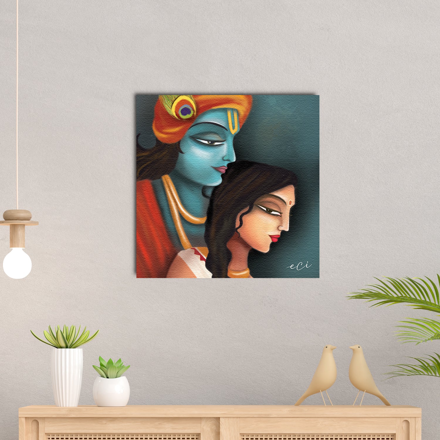 Lord Krishna with Radha ji Original Design Canvas Printed Wall Painting