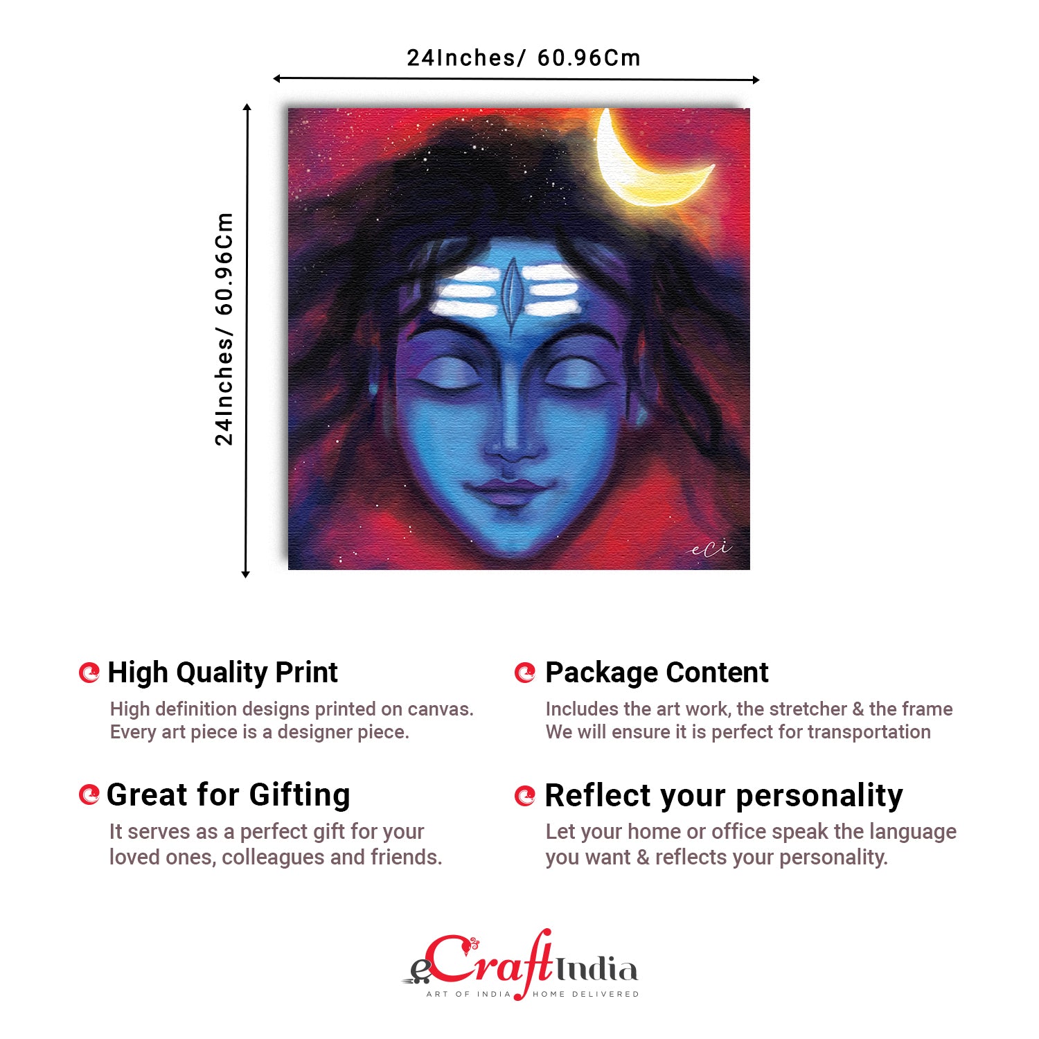 Lord Shiva face Original Design Canvas Printed Wall Painting 3