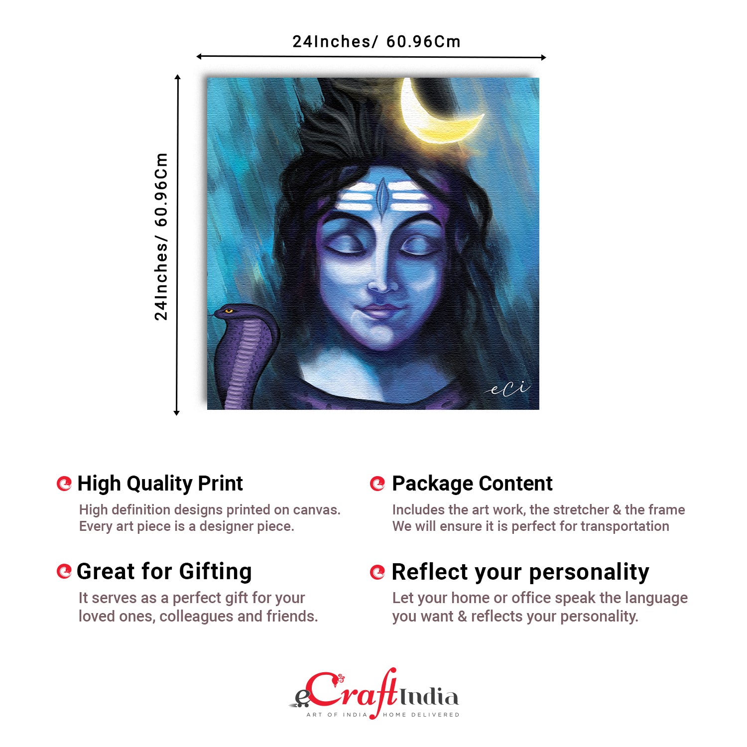 Beautiful Lord Shiva Portrait Original Design Canvas Printed Wall Painting 3