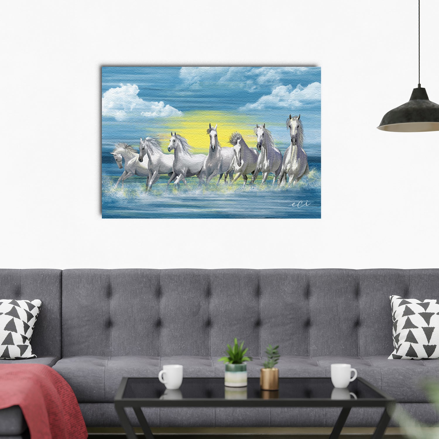 7 Running Horses Original Design Canvas Printed Wall Painting ...