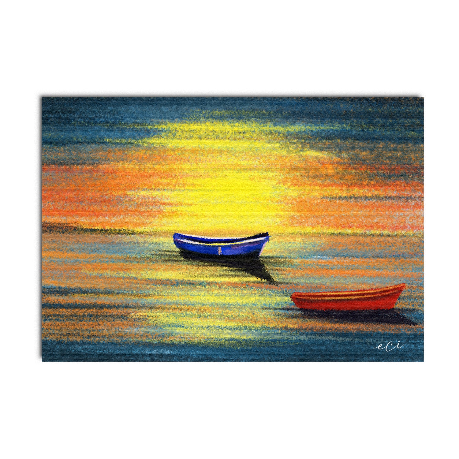 Beach Sunset with Boat Original Design Canvas Printed Wall Painting