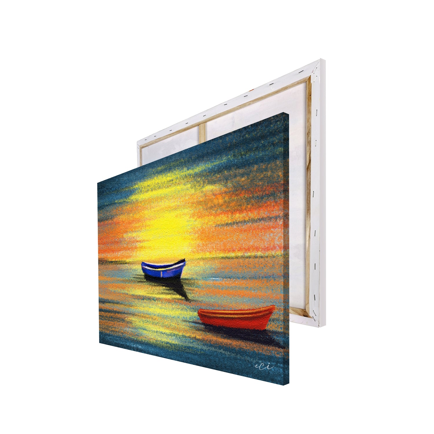 Beach Sunset with Boat Original Design Canvas Printed Wall Painting 4