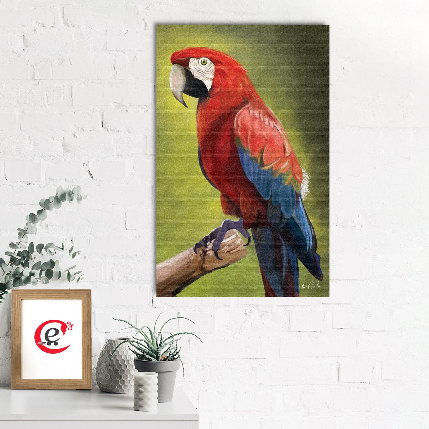 Parrot On Tree Branch Canvas Painting Digital Printed Bird Wall Art 1