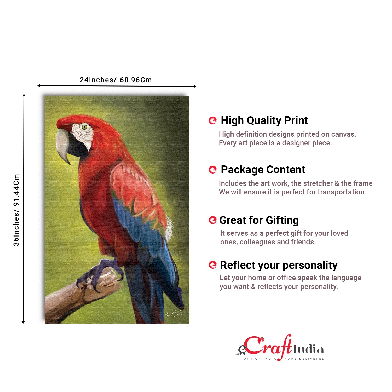 Parrot On Tree Branch Canvas Painting Digital Printed Bird Wall Art 3