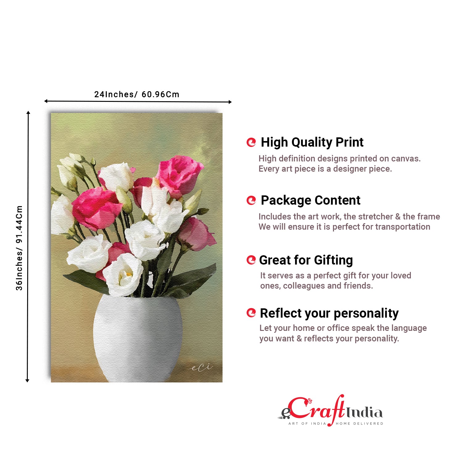 Beautiful Flower Vase Original Design Canvas Printed Wall Painting 3