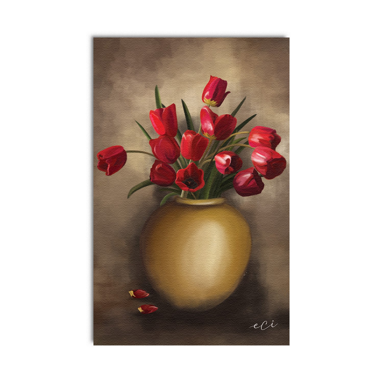 Beautiful Red Rose Flower Vase Original Design Canvas Printed Wall Painting