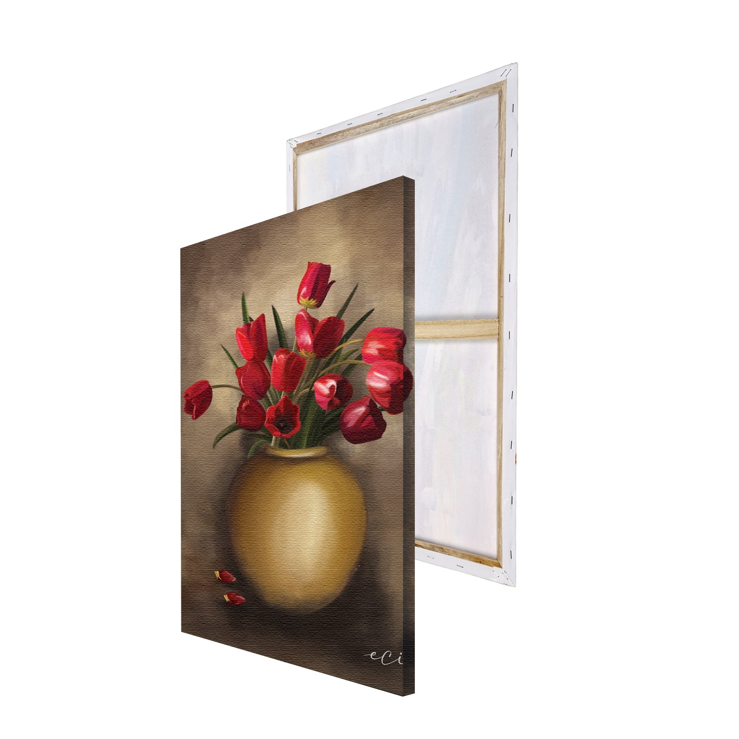 Beautiful Red Rose Flower Vase Original Design Canvas Printed Wall Painting 4
