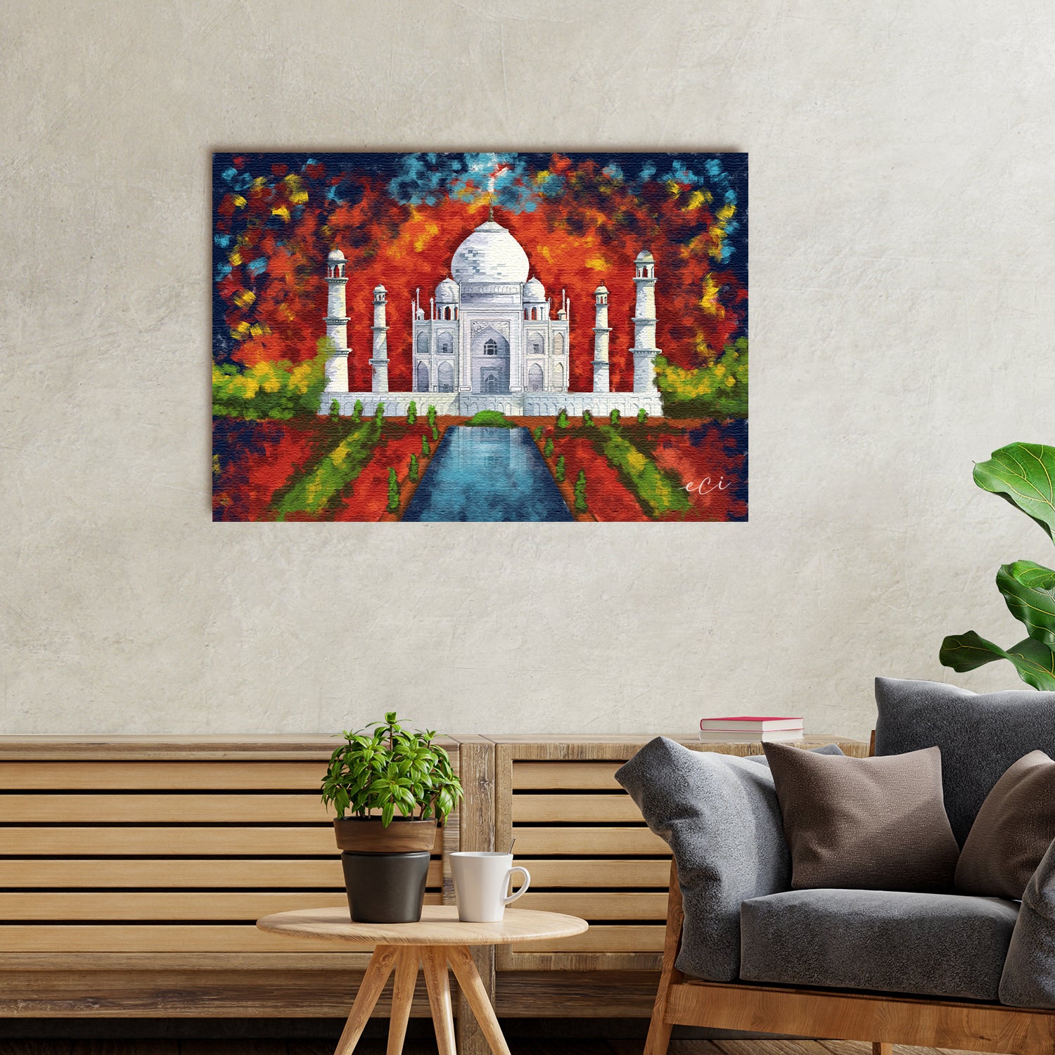 Taj Mahal Scenery Original Design Canvas Printed Wall Painting