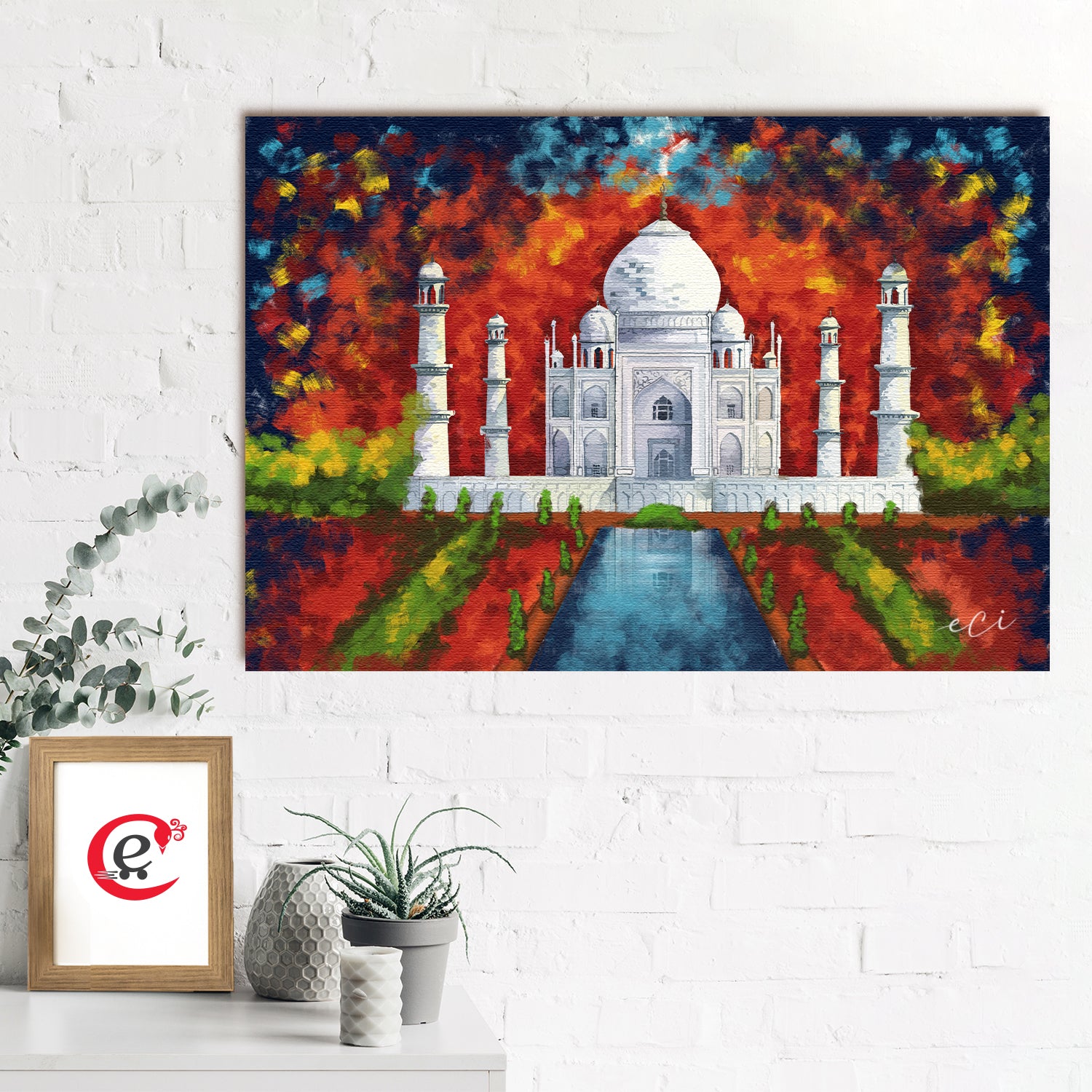 Taj Mahal Scenery Original Design Canvas Printed Wall Painting 1