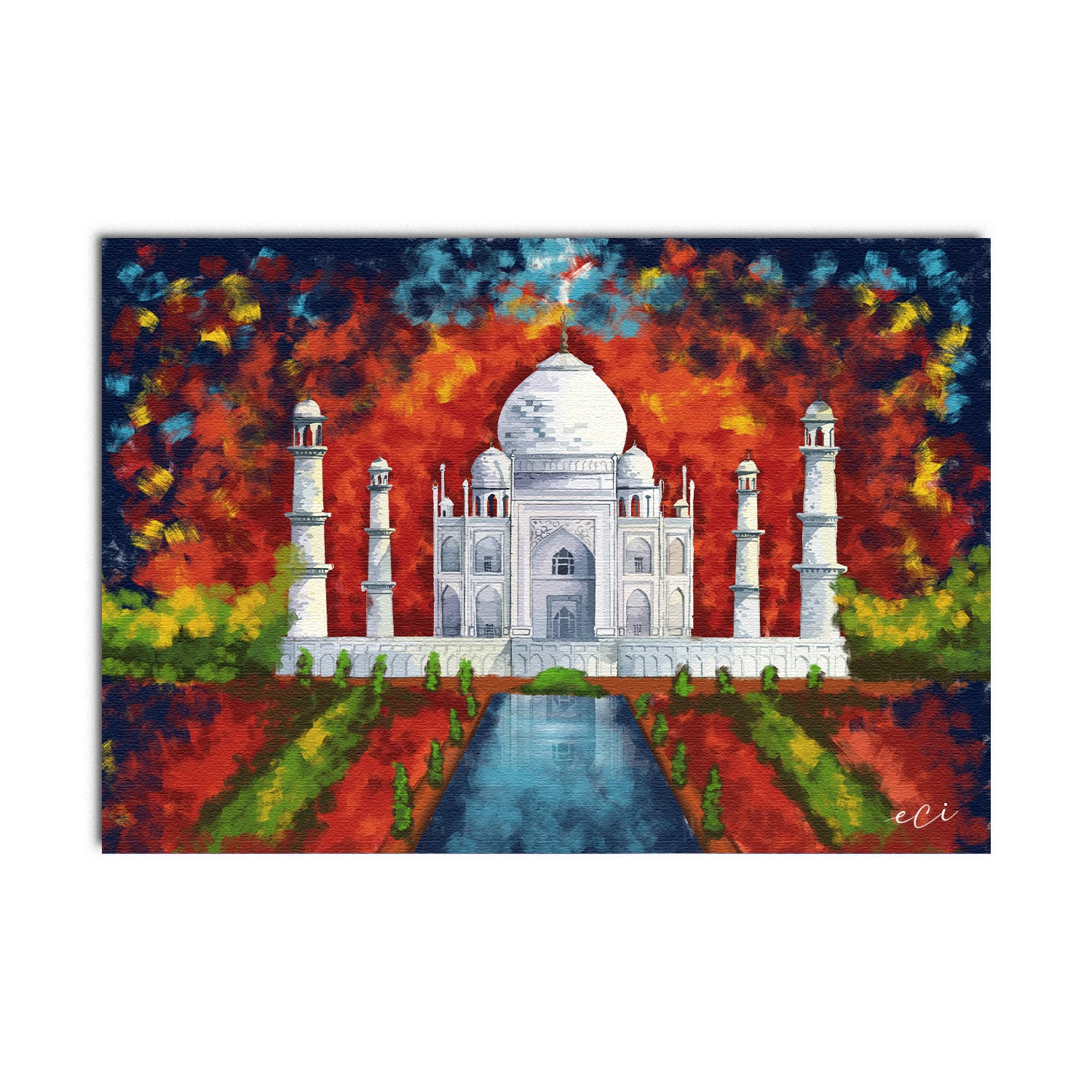 Taj Mahal Scenery Original Design Canvas Printed Wall Painting 2