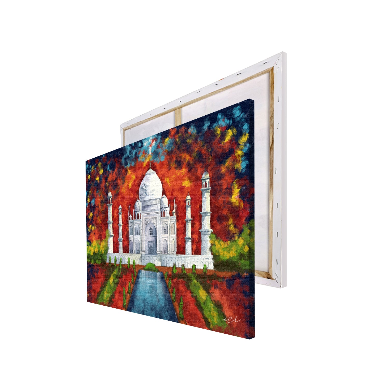 Taj Mahal Scenery Original Design Canvas Printed Wall Painting 4