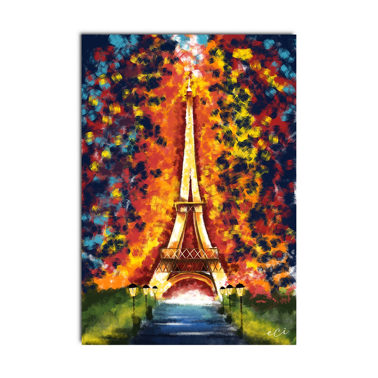 Paris Eiffel Tower Painting Digital Printed Canvas Wall Art 2