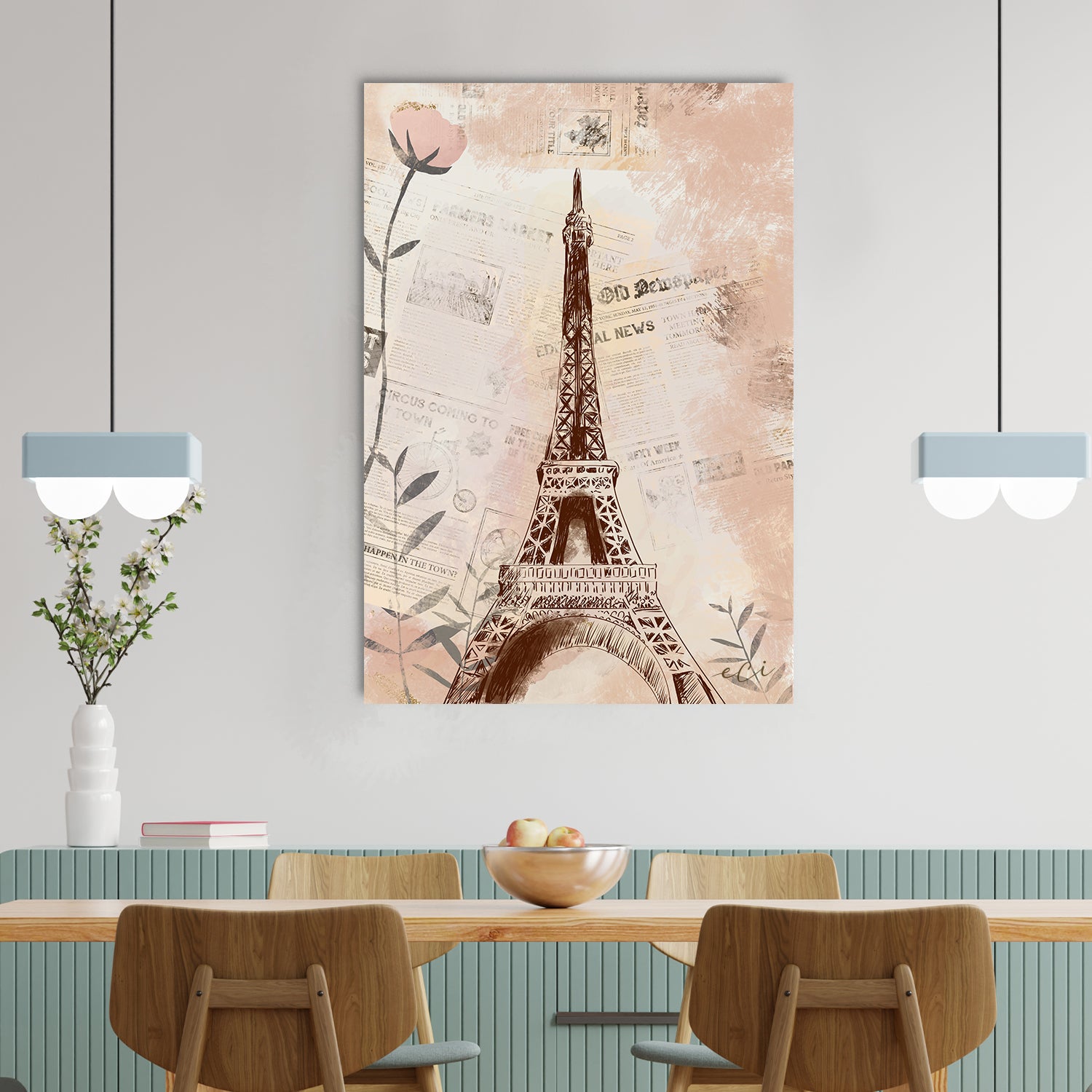 Paris Eiffel Tower Painting Digital Printed Canvas Wall Art