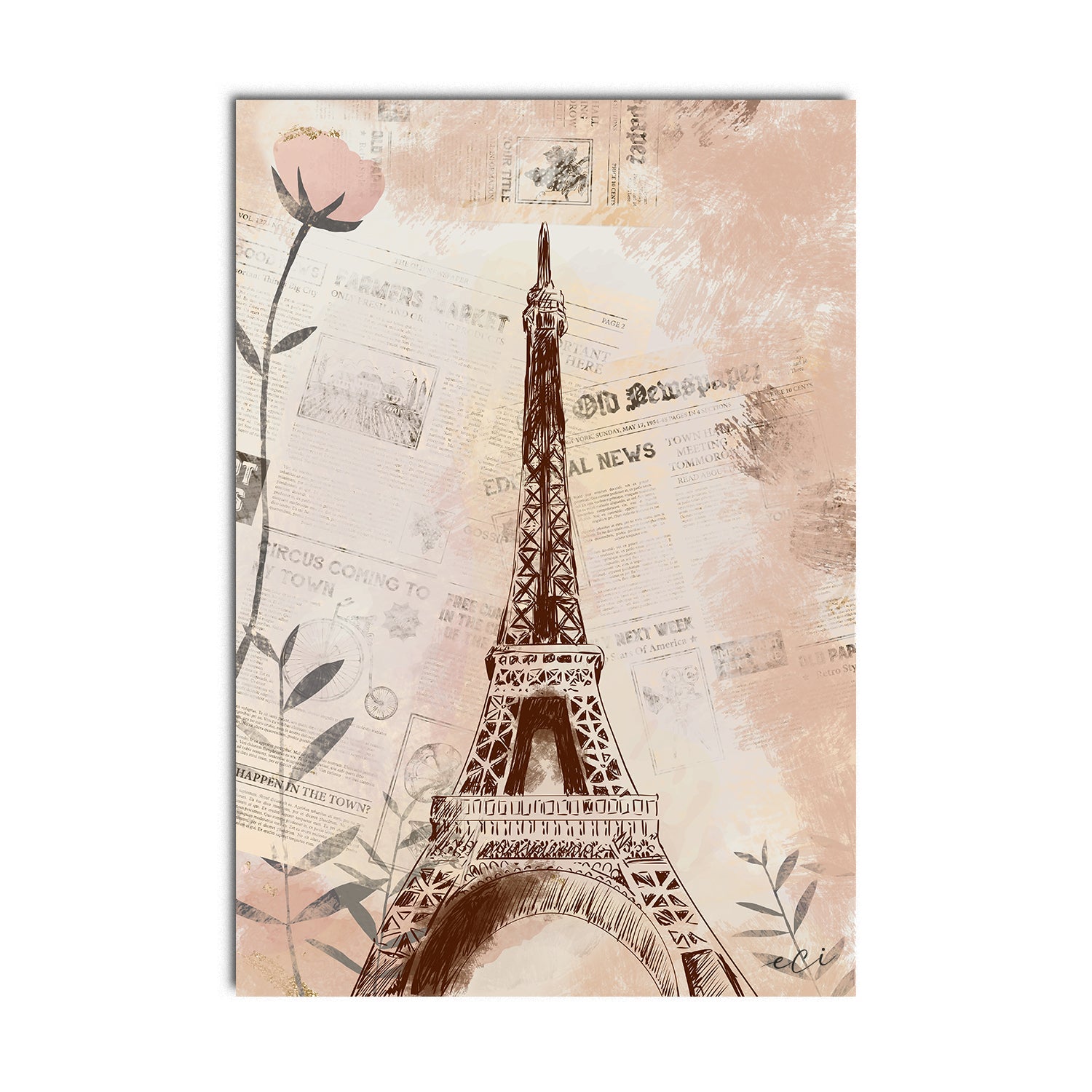 Paris Eiffel Tower Painting Digital Printed Canvas Wall Art 2