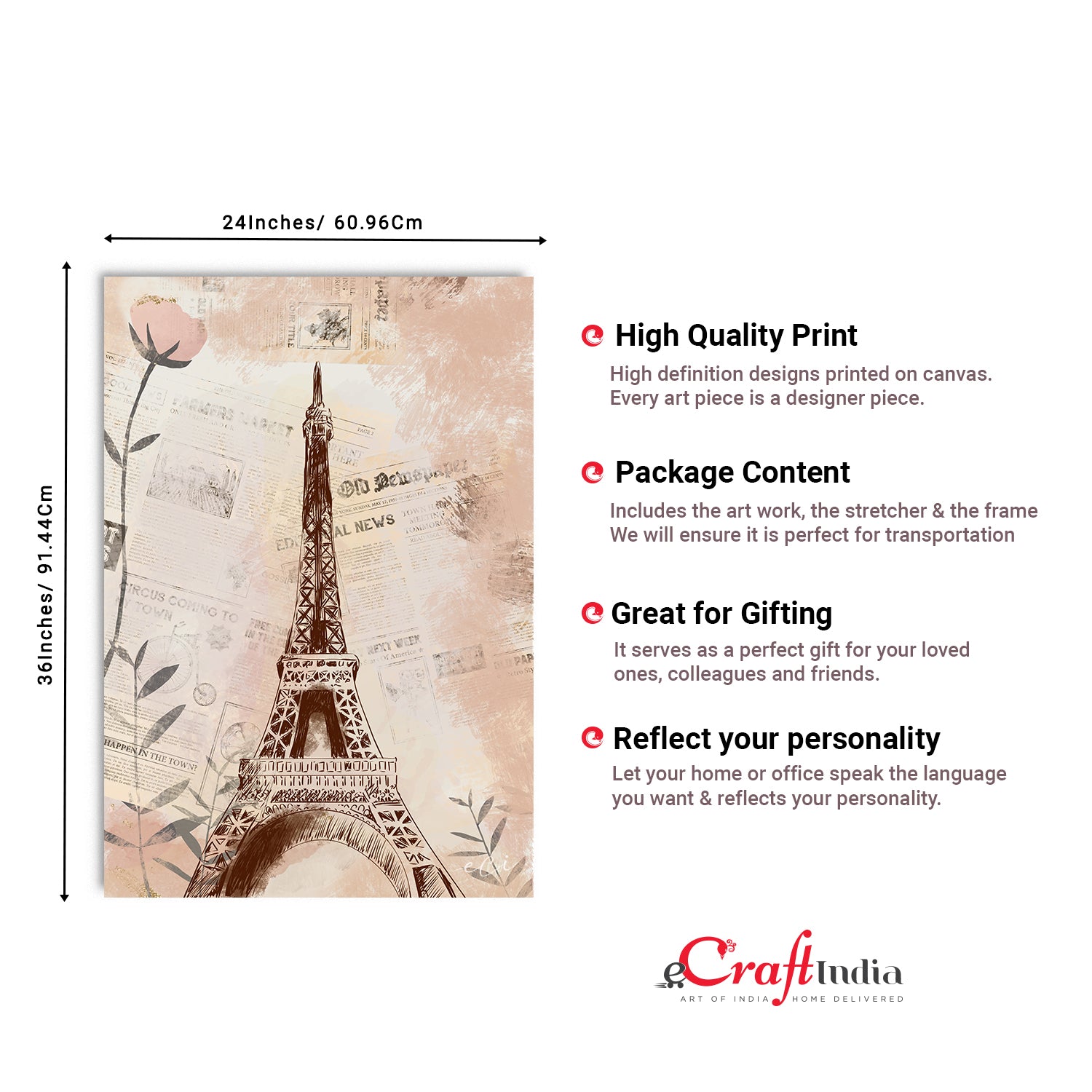 Paris Eiffel Tower Painting Digital Printed Canvas Wall Art 3