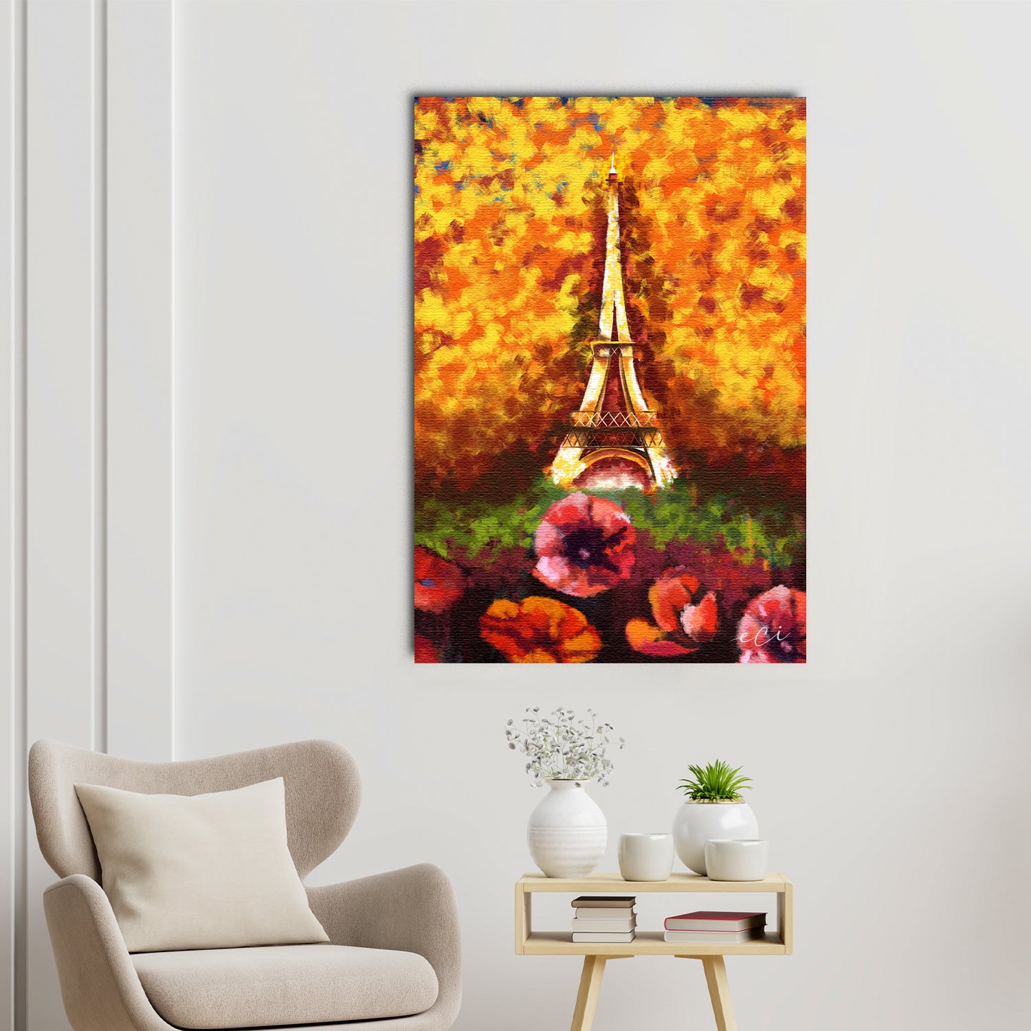 Paris Eiffel Tower View In Autumn Season Digital Printed Canvas Wall Painting