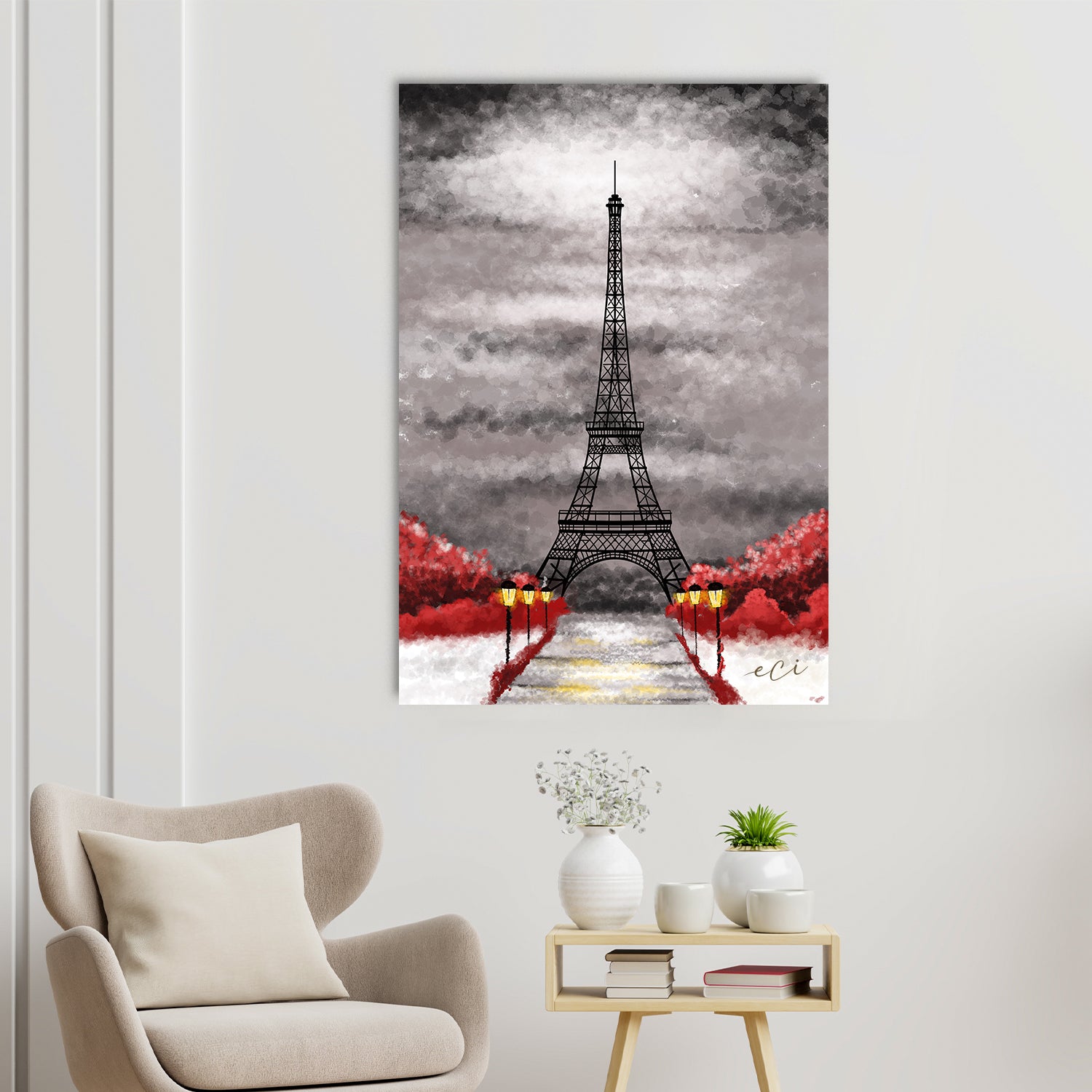 Paris Eiffel Tower Painting Digital Printed Canvas Wall Art