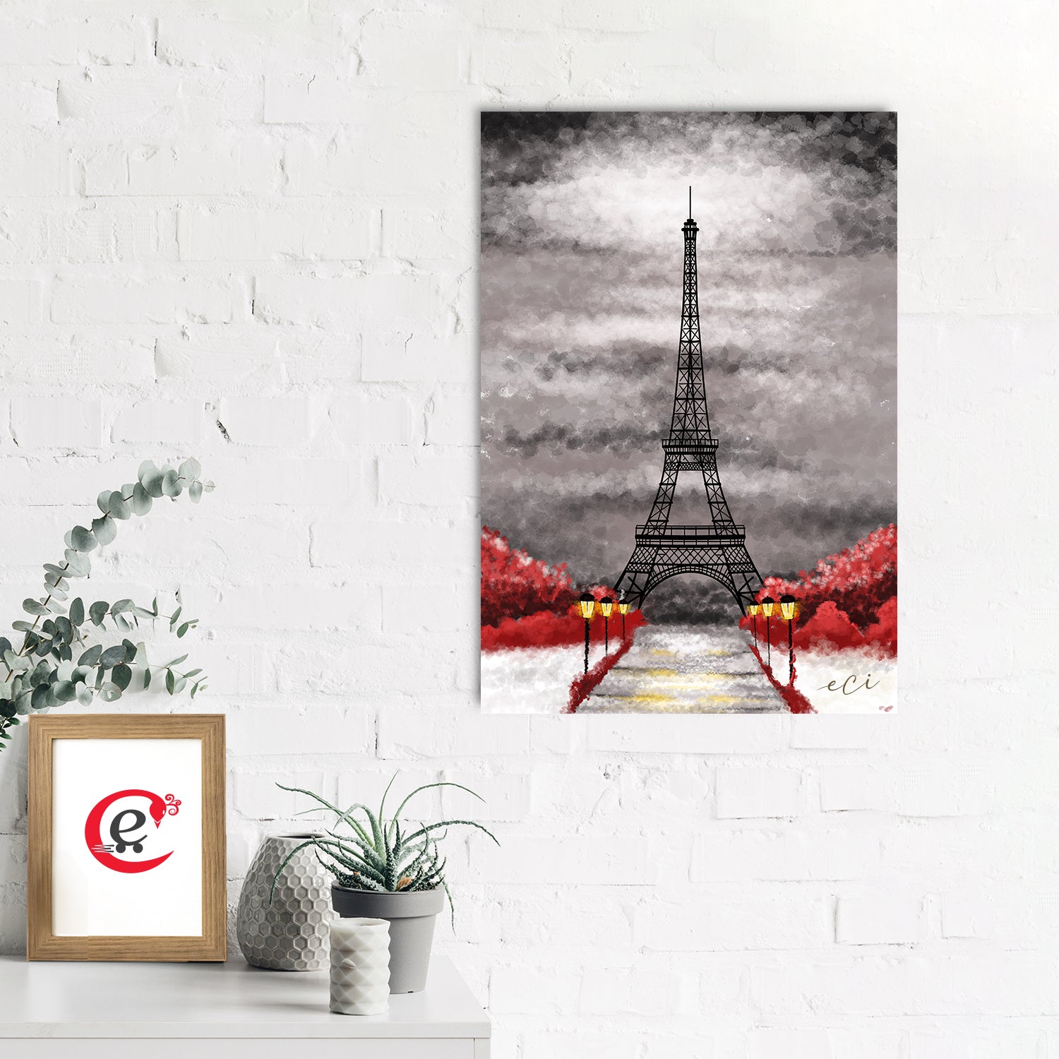 Paris Eiffel Tower Painting Digital Printed Canvas Wall Art 1