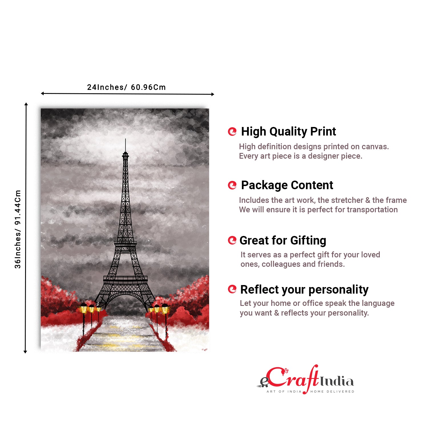 Paris Eiffel Tower Painting Digital Printed Canvas Wall Art 3