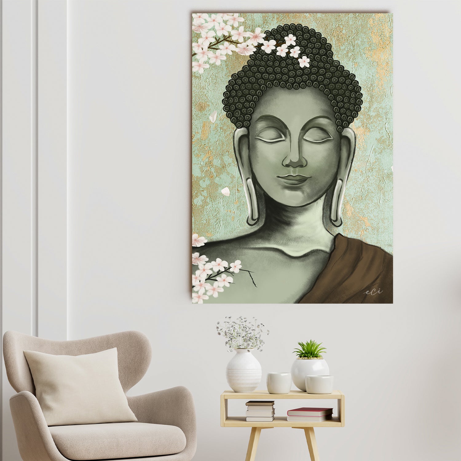 Smiling Peaceful Buddha Original Design Canvas Printed Wall Painting