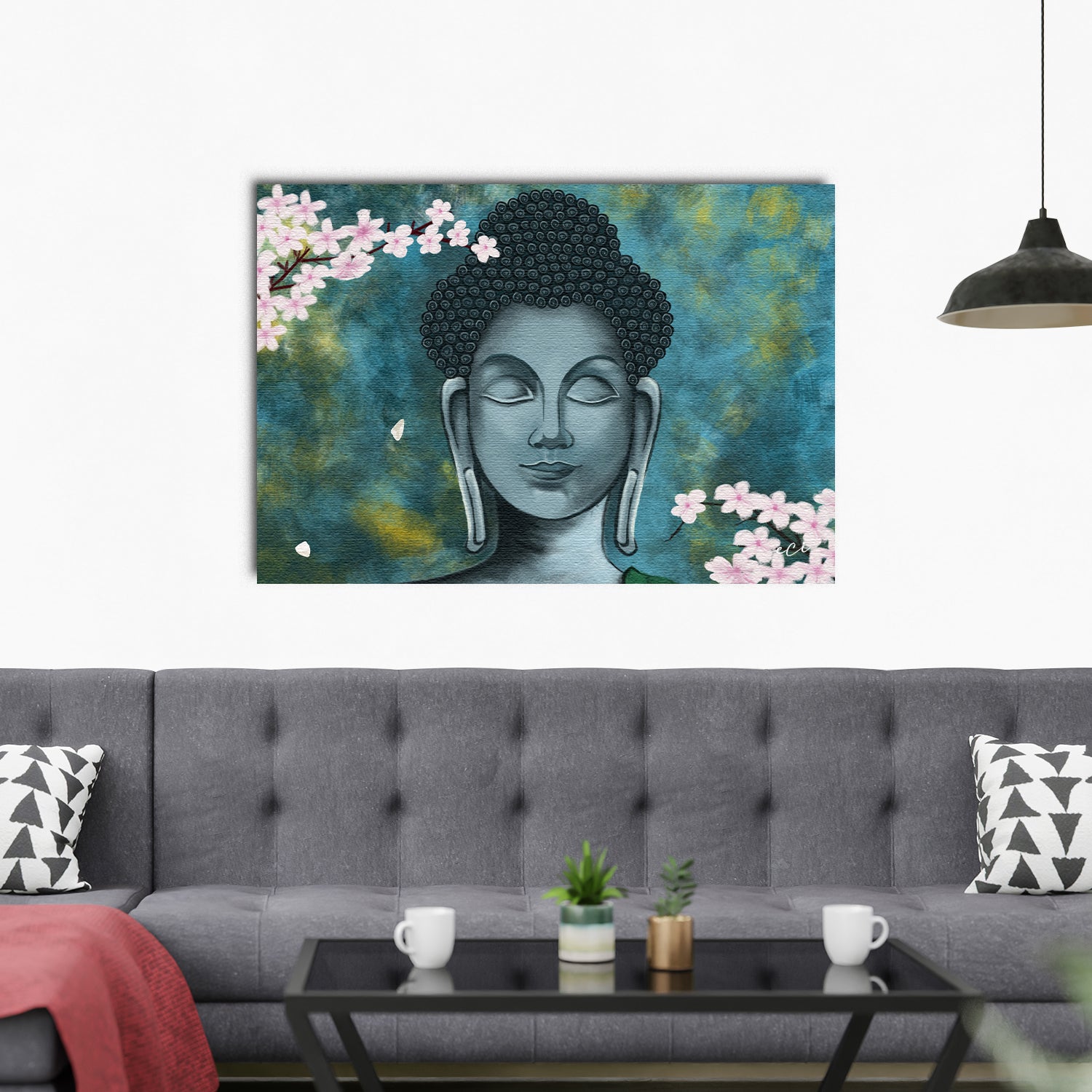 Meditating Buddha With Flower Original Design Canvas Printed Wall Painting