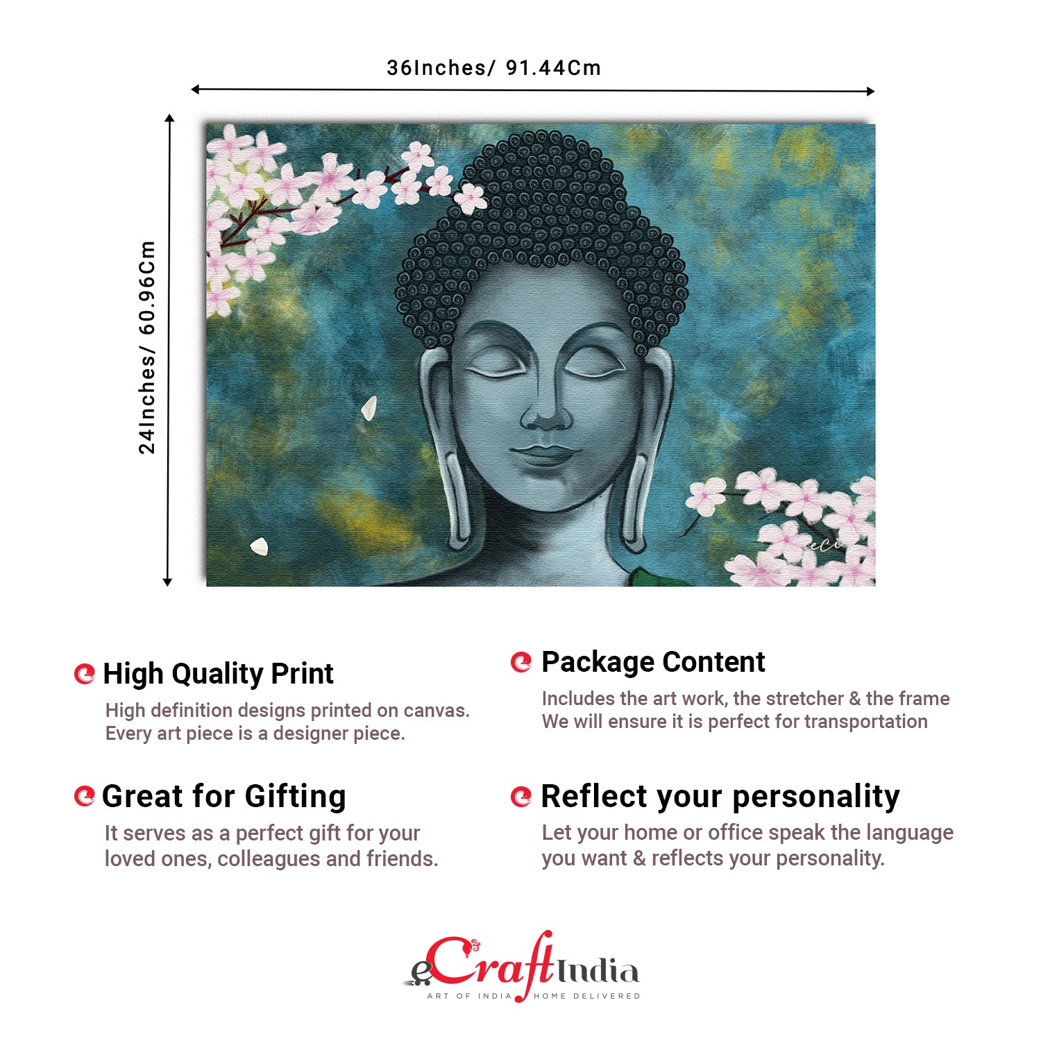 Meditating Buddha With Flower Original Design Canvas Printed Wall Painting 3
