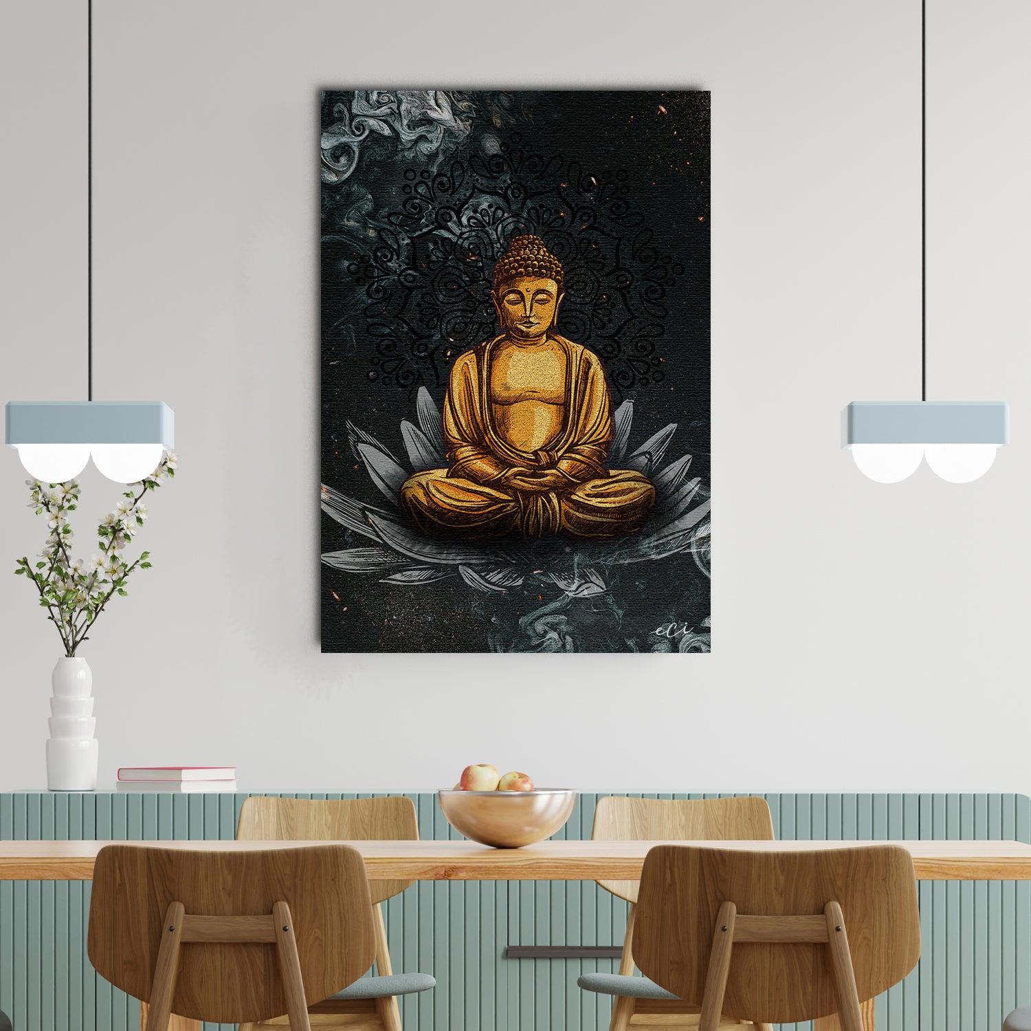 Meditating Gautam Buddha on Lotus Original Design Canvas Printed Wall Painting