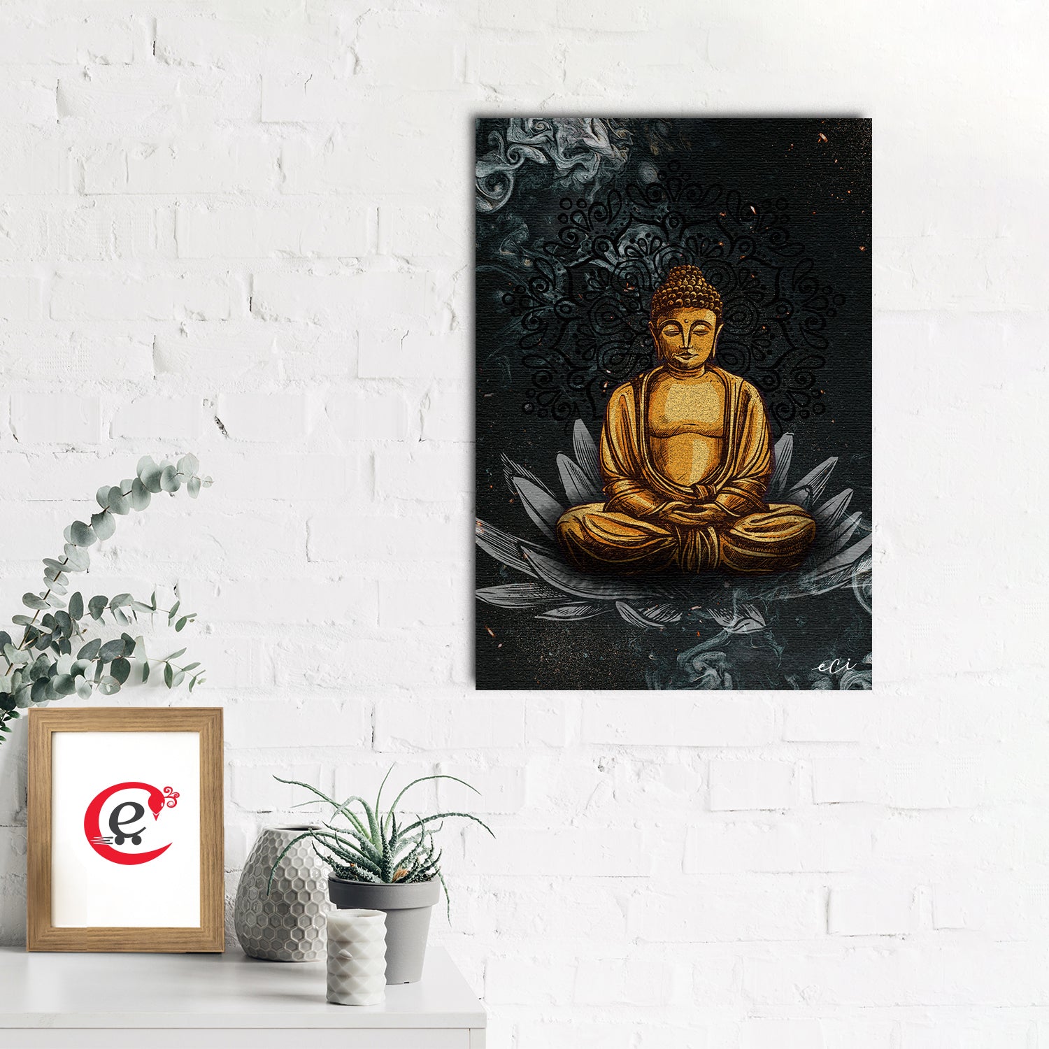 Meditating Gautam Buddha on Lotus Original Design Canvas Printed Wall Painting 1