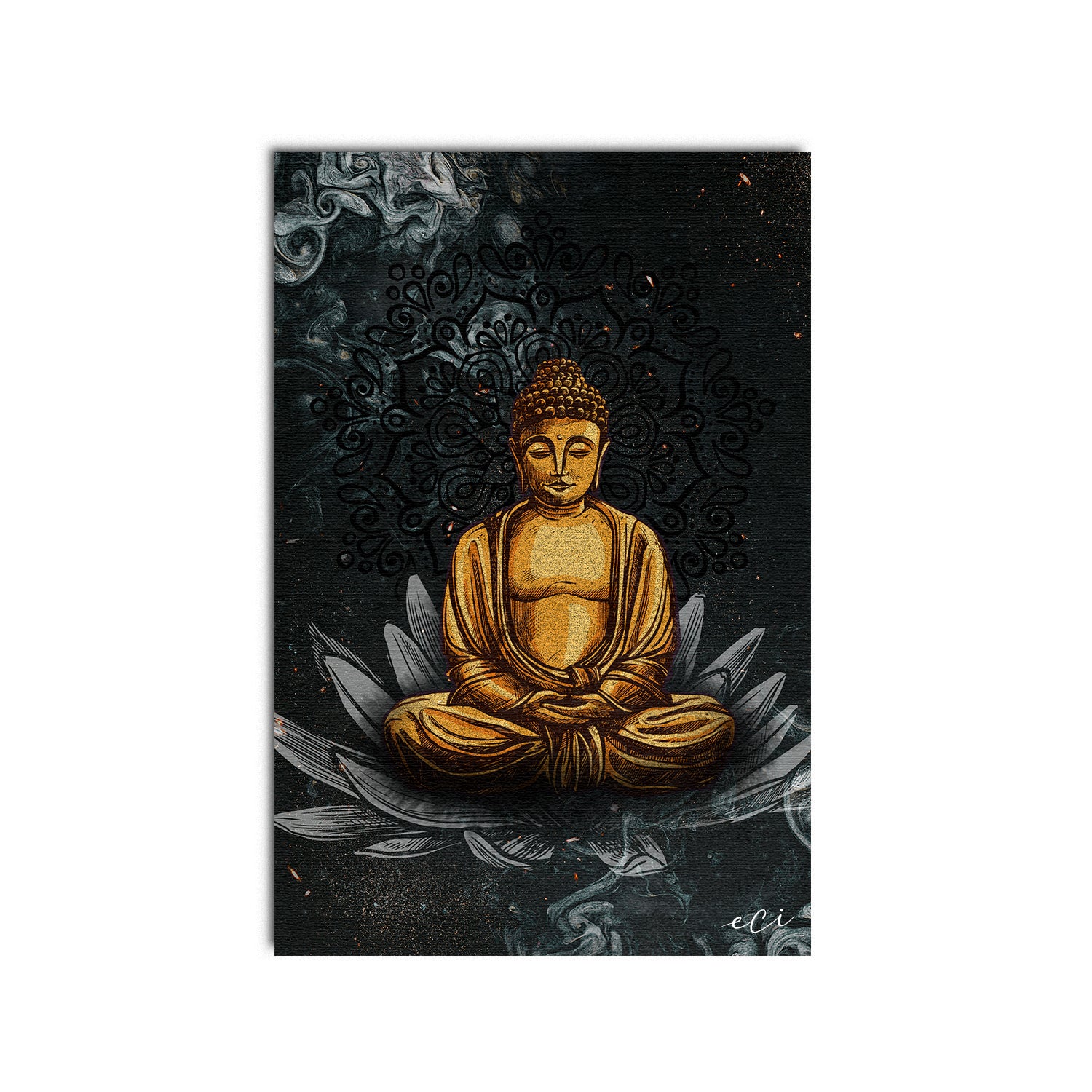 Meditating Gautam Buddha on Lotus Original Design Canvas Printed Wall Painting 2