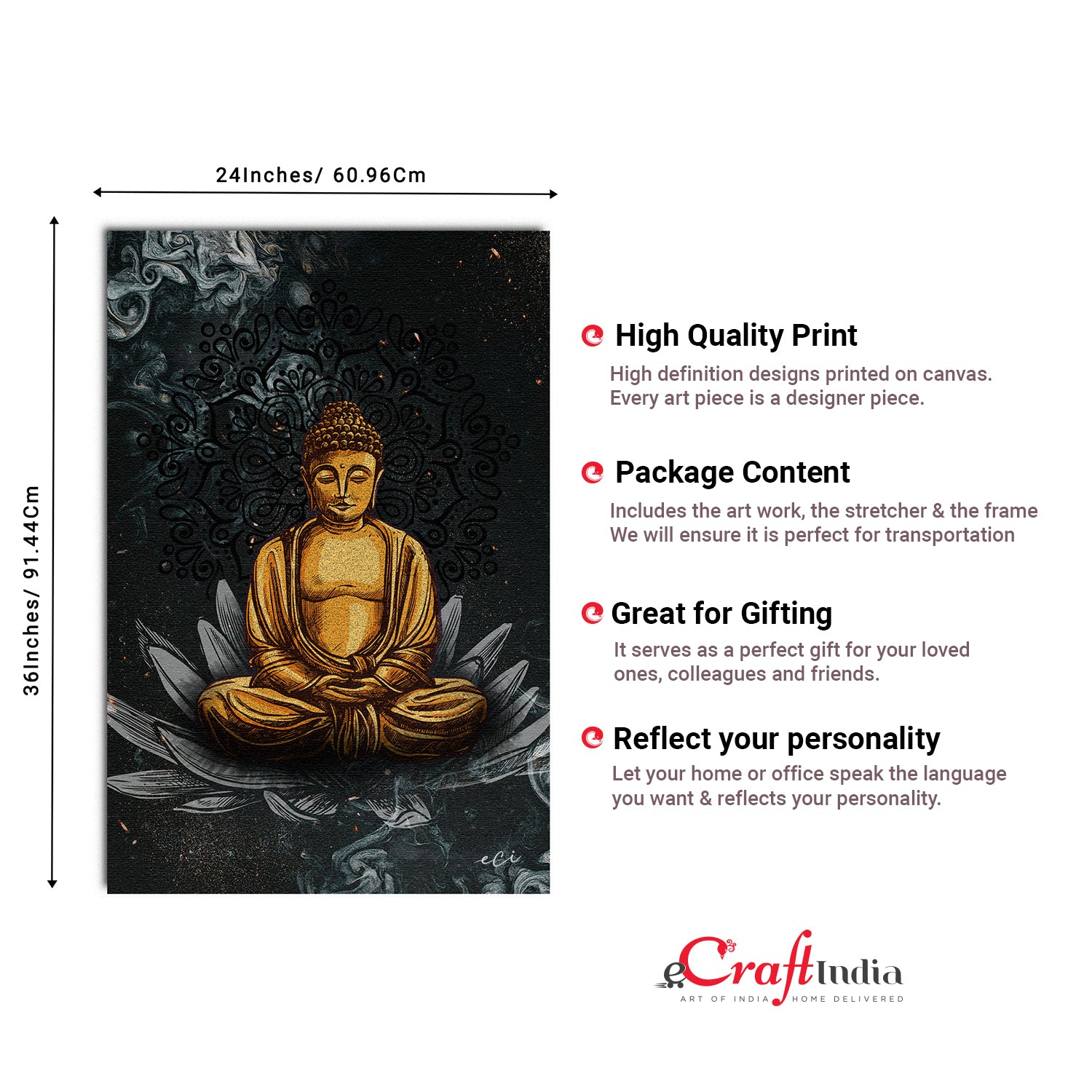 Meditating Gautam Buddha on Lotus Original Design Canvas Printed Wall Painting 3