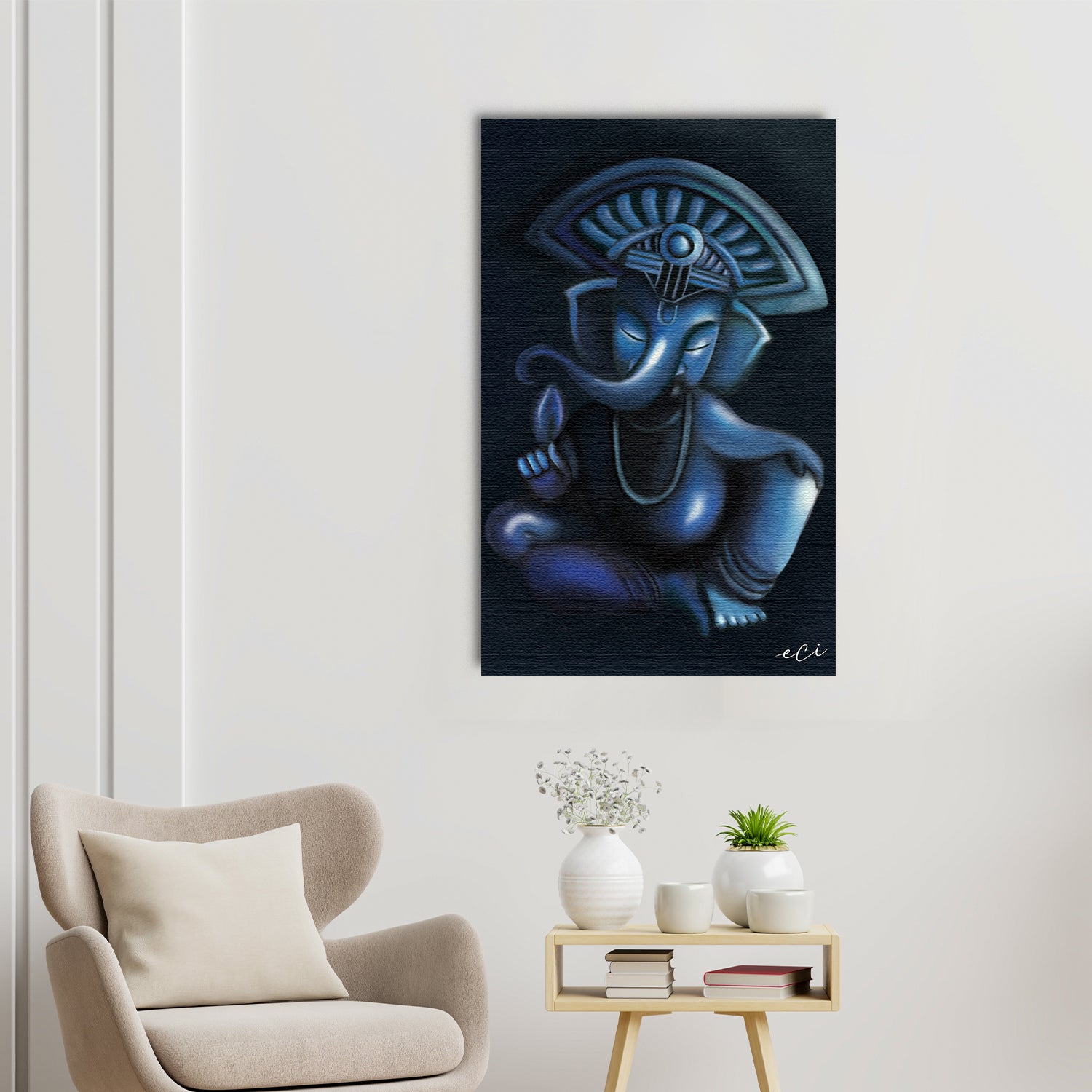 Calm and Relaxing Lord Ganesha Original Design Canvas Printed Wall Painting 1