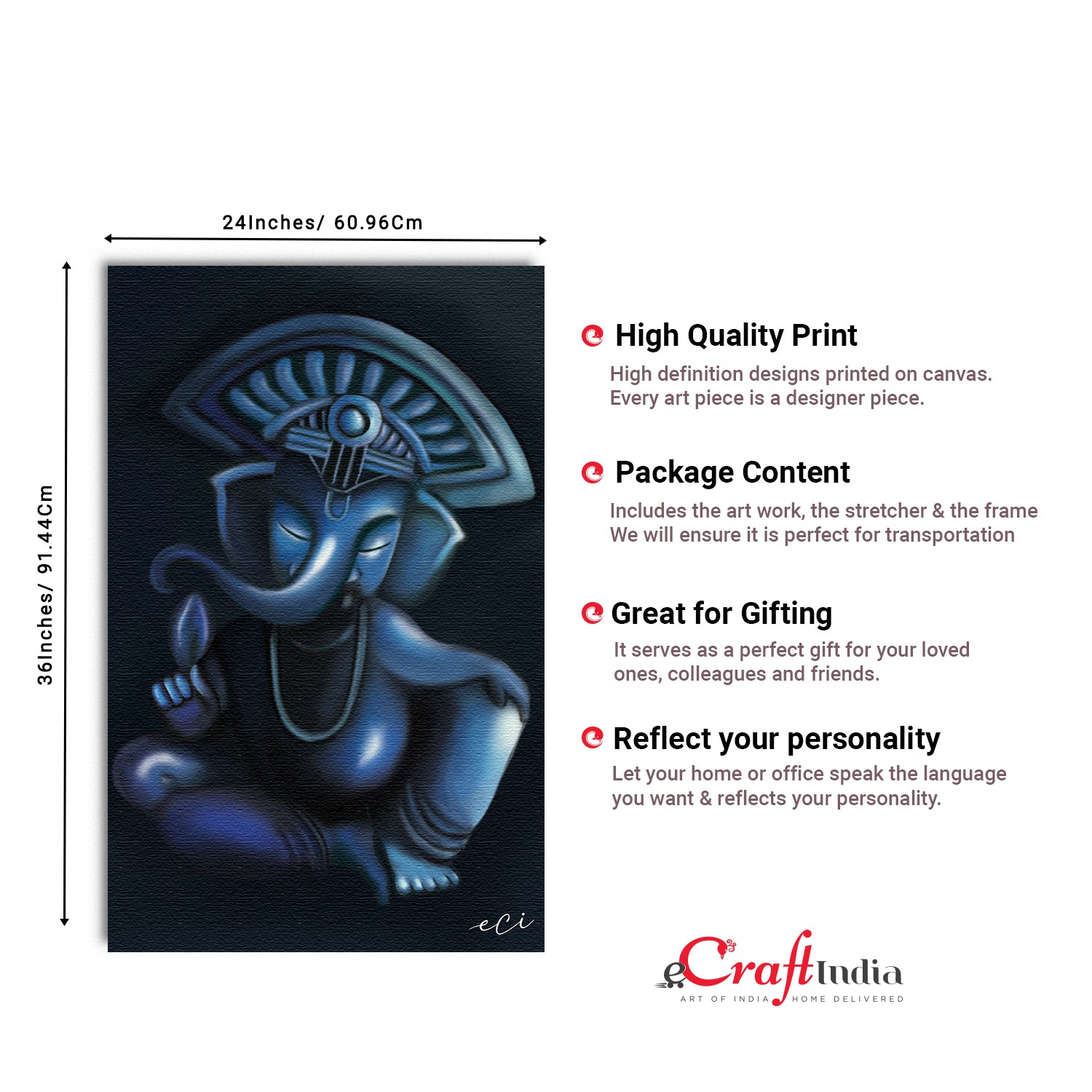 Calm and Relaxing Lord Ganesha Original Design Canvas Printed Wall Painting 3