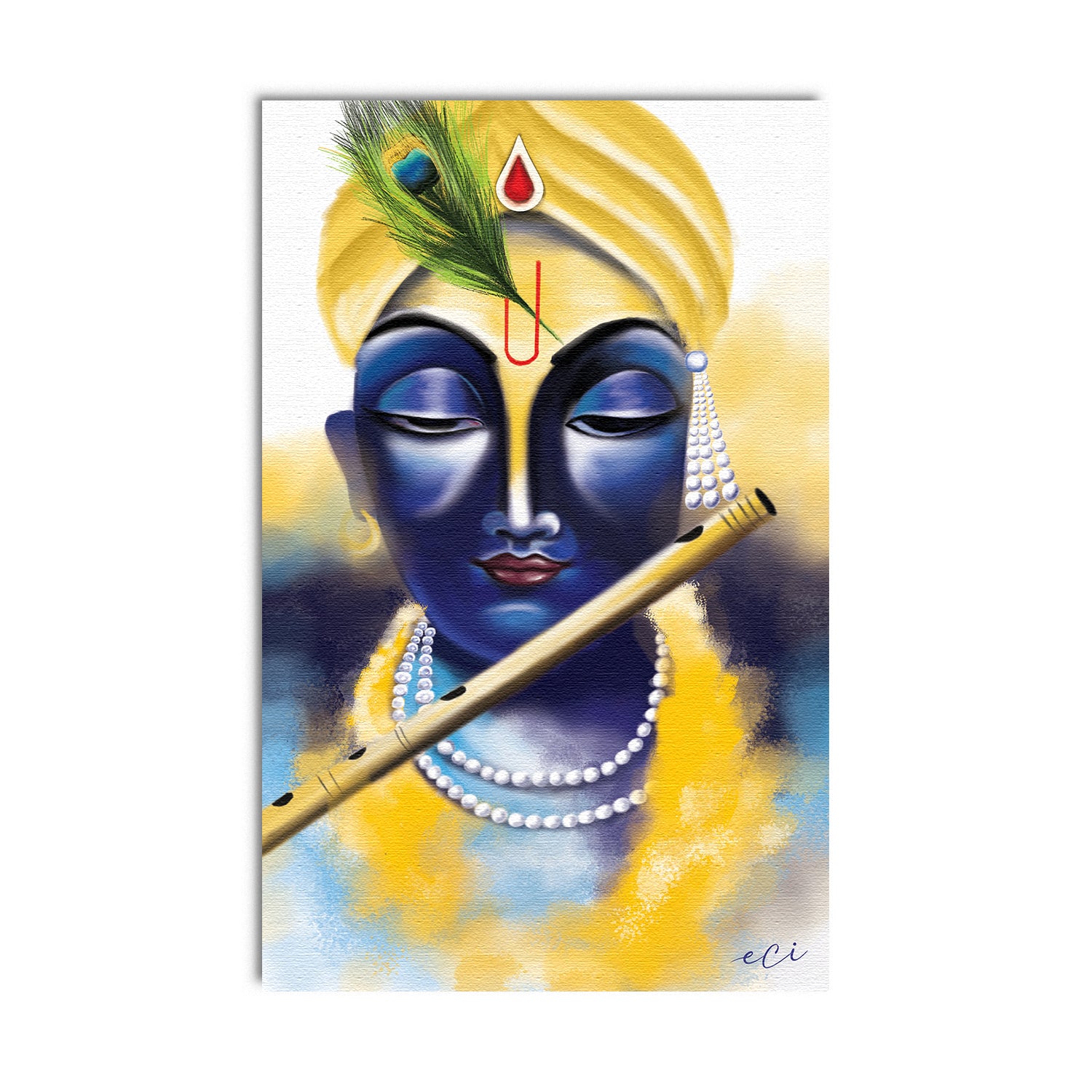 Lord Krishna Playing Flute Painting Digital Printed Canvas Wall Art 2