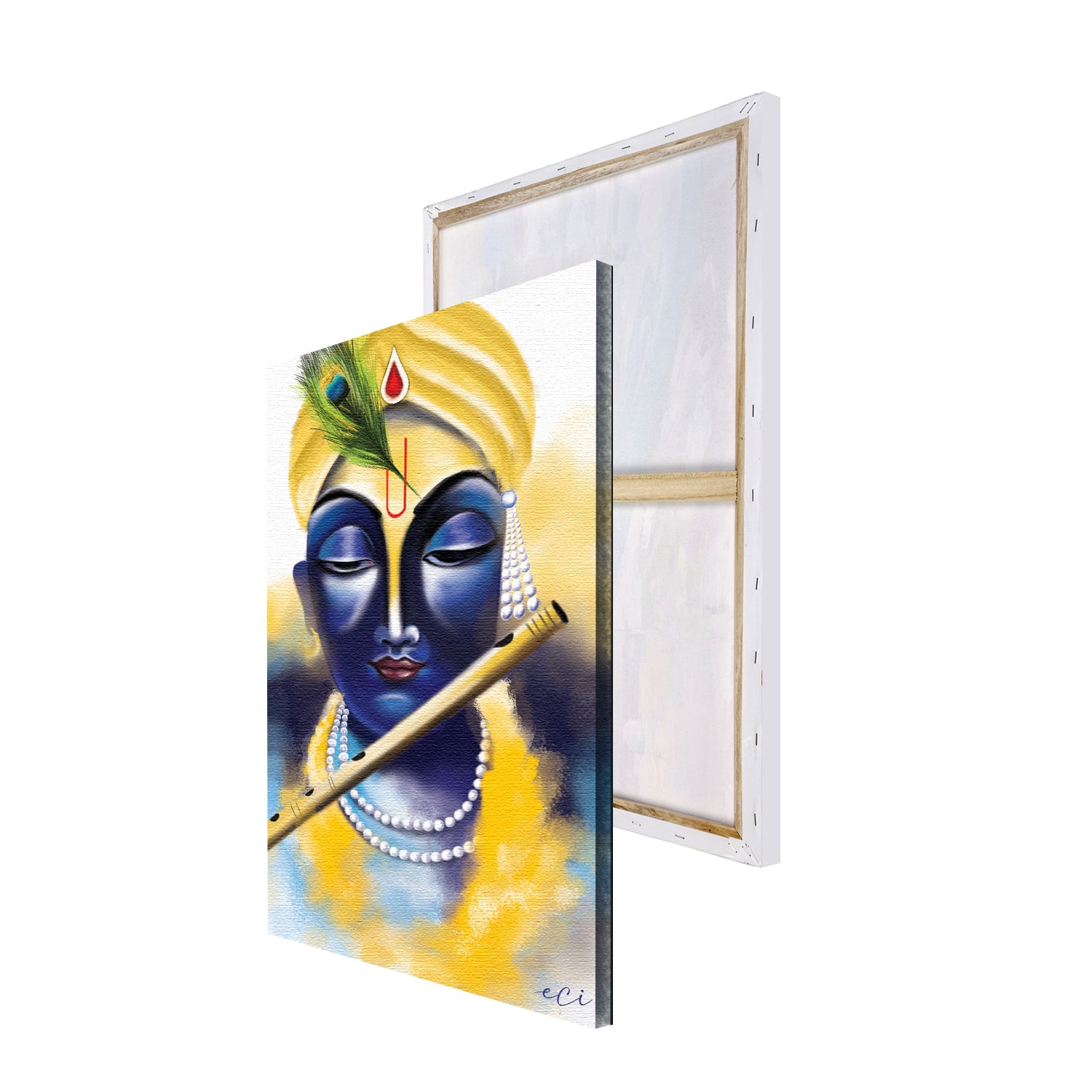 Lord Krishna Playing Flute Painting Digital Printed Canvas Wall Art 4