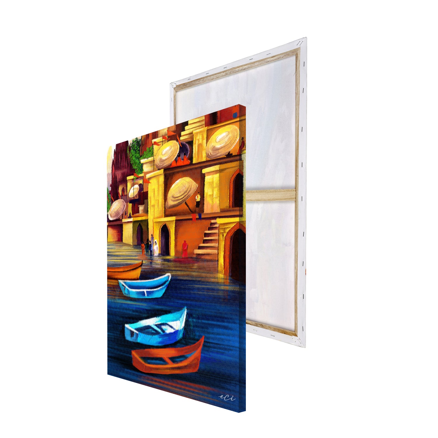 Banaras Ghat Boat Painting Digital Printed Canvas Wall Art 4