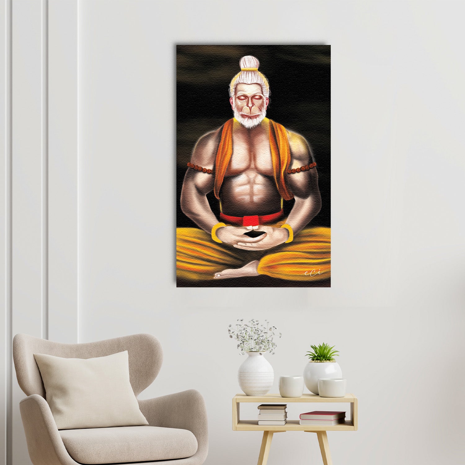 Meditating Lord Hanuman Original Design Canvas Printed Wall Painting