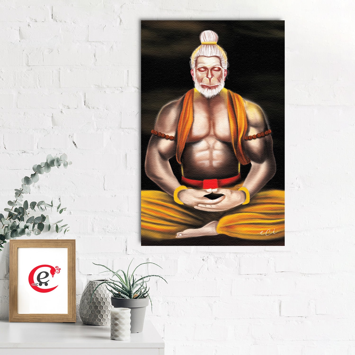 Meditating Lord Hanuman Original Design Canvas Printed Wall Painting 1