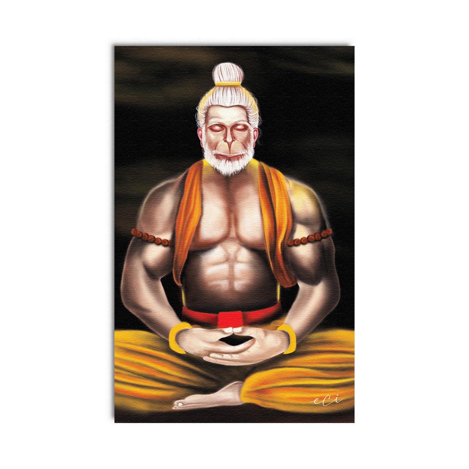 Meditating Lord Hanuman Original Design Canvas Printed Wall Painting 2