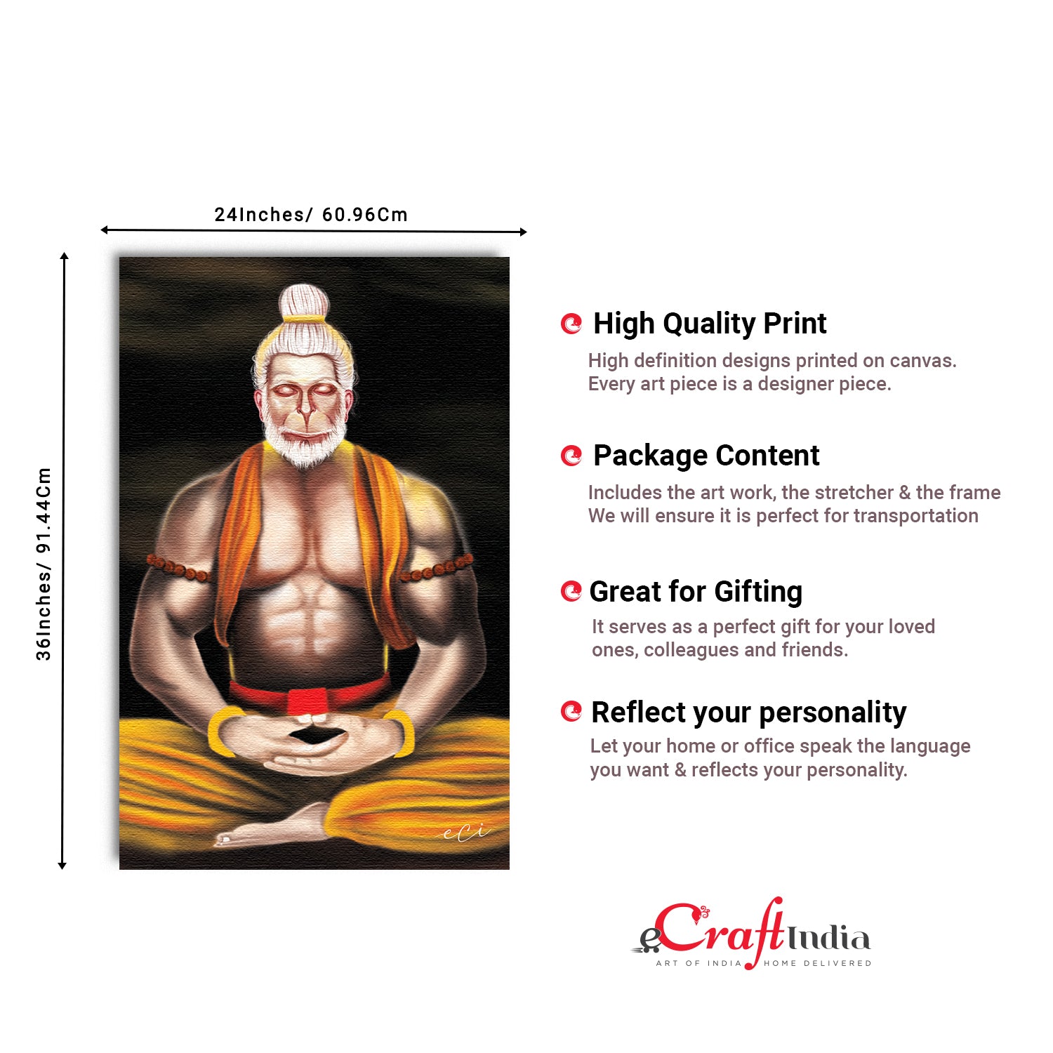 Meditating Lord Hanuman Original Design Canvas Printed Wall Painting 3
