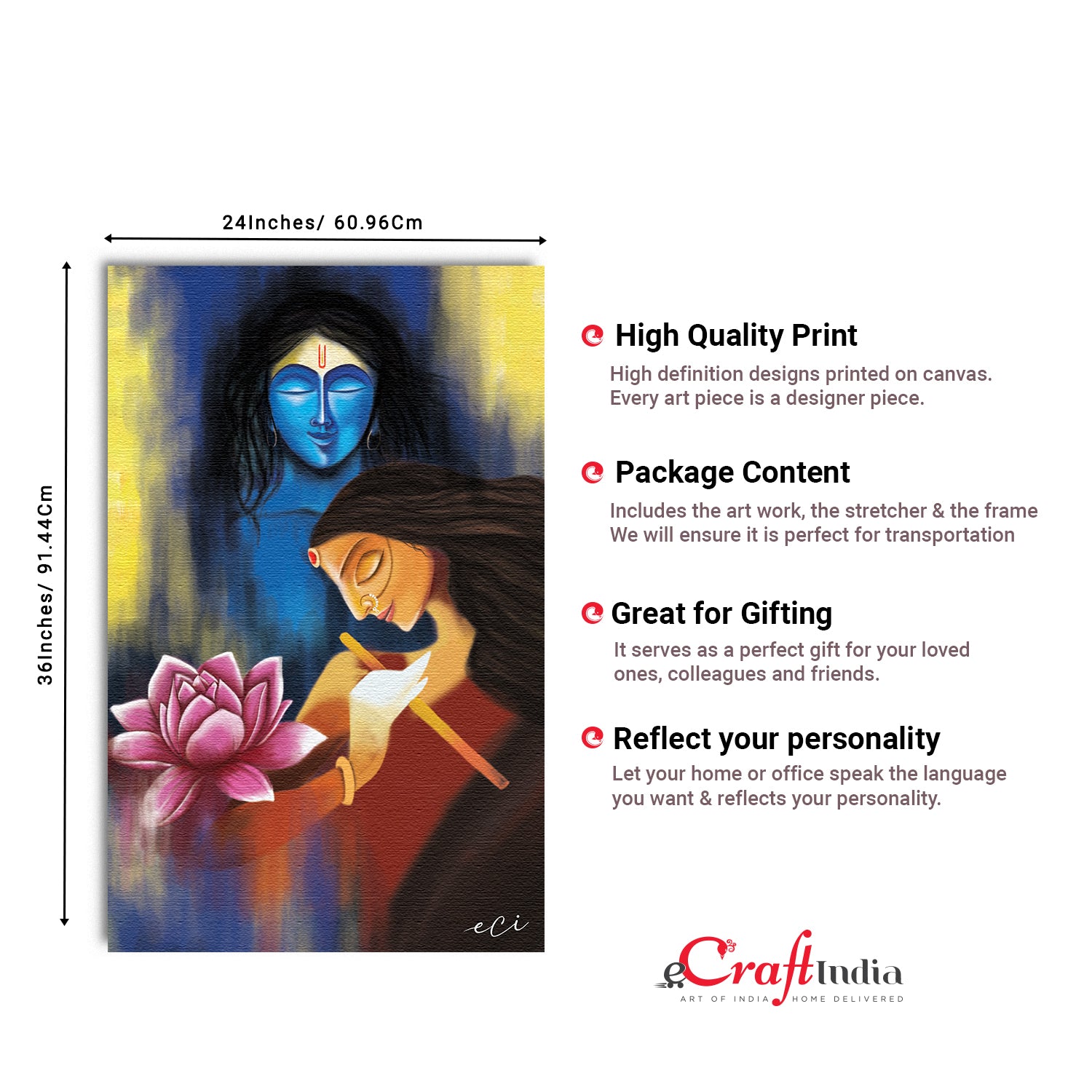 Lord Radha Krishna Religious Original Design Canvas Printed Wall Painting 3