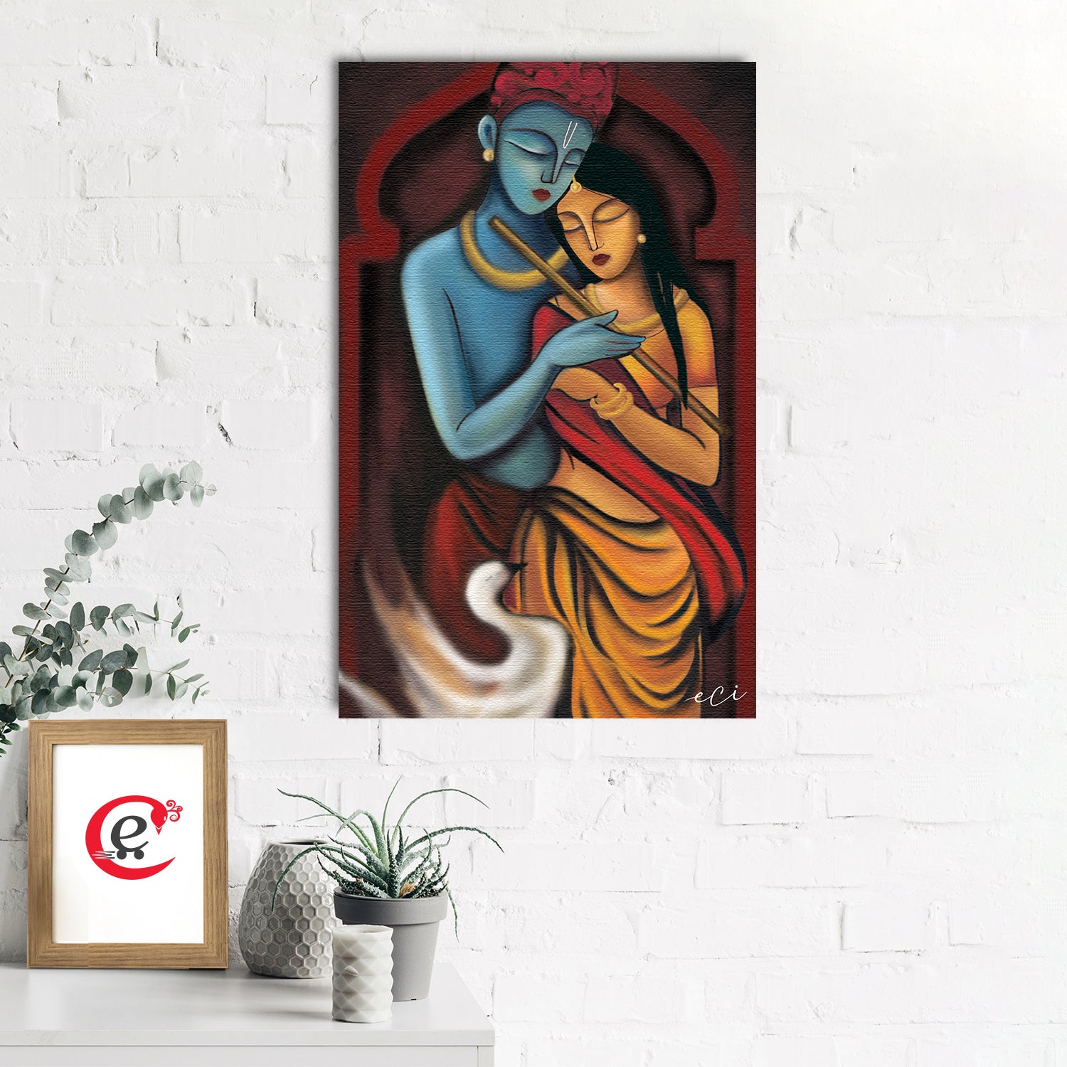 Radha Krishna Abstract Original Design Canvas Printed Wall Painting 1
