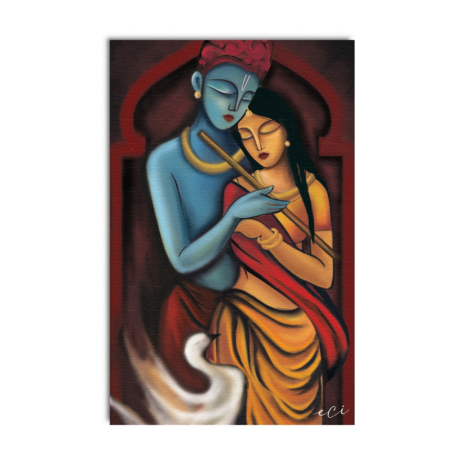 Radha Krishna Abstract Original Design Canvas Printed Wall Painting 2