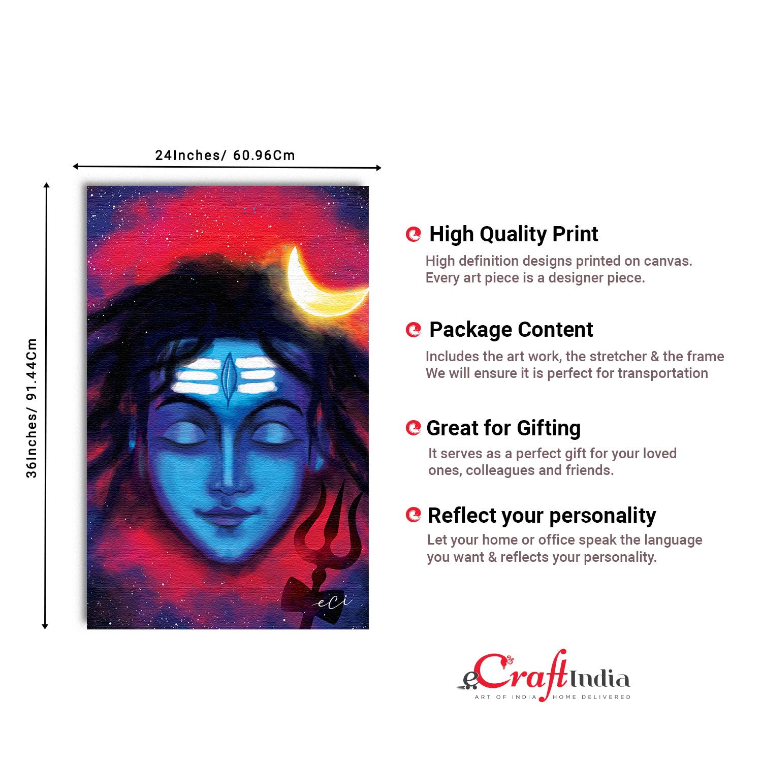 Lord Shiva face Original Design Canvas Printed Wall Painting 3