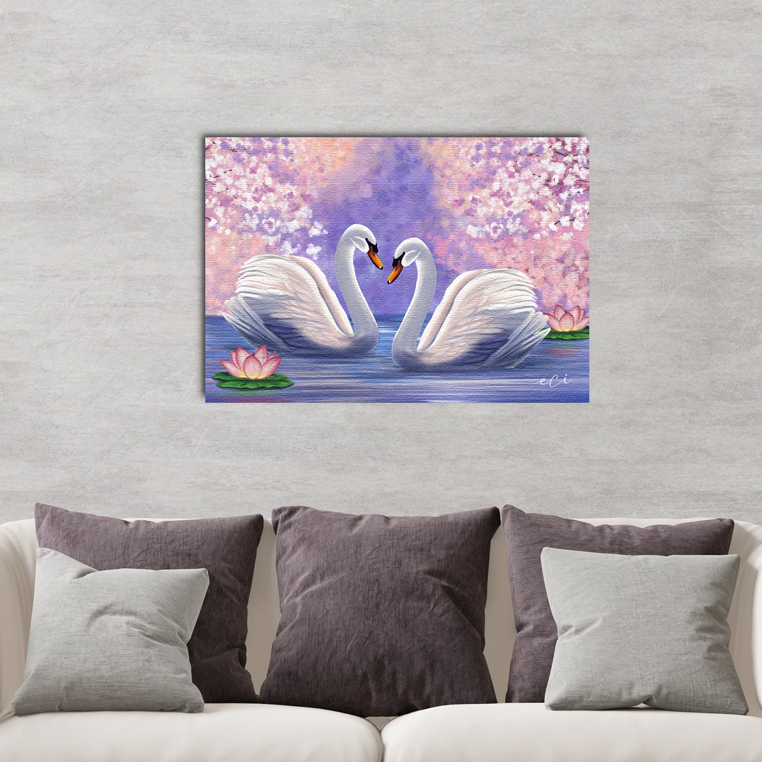 Swan Couple Original Design Canvas Printed Wall Painting
