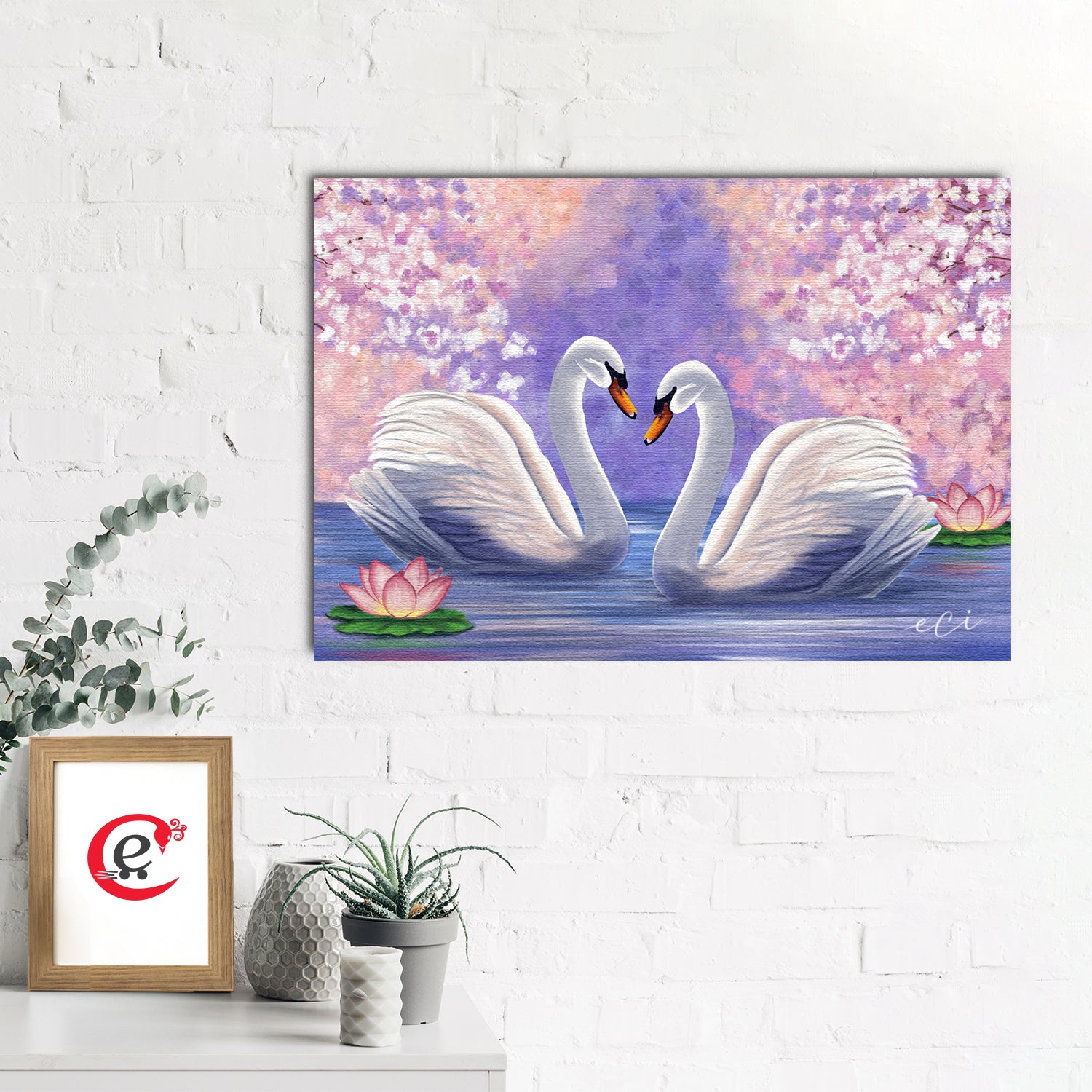 Swan Couple Original Design Canvas Printed Wall Painting 1