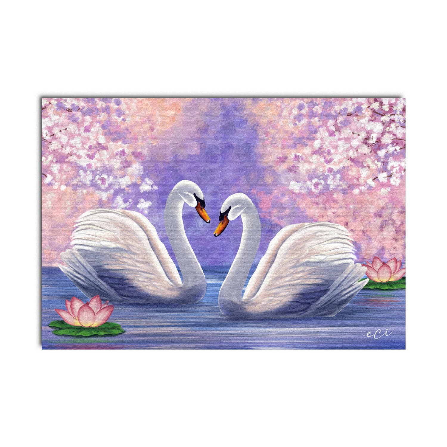 Swan Couple Original Design Canvas Printed Wall Painting 2
