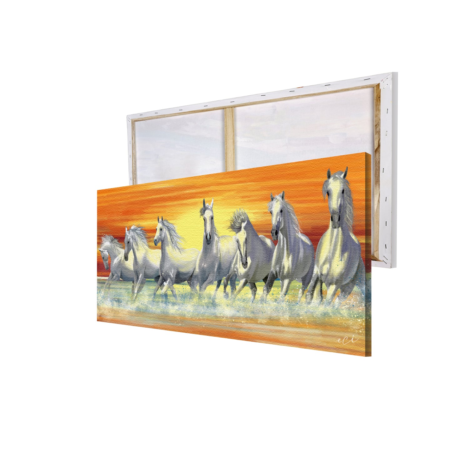 7 White Running Horses Painting Digital Printed Canvas Animal Wall Art 4