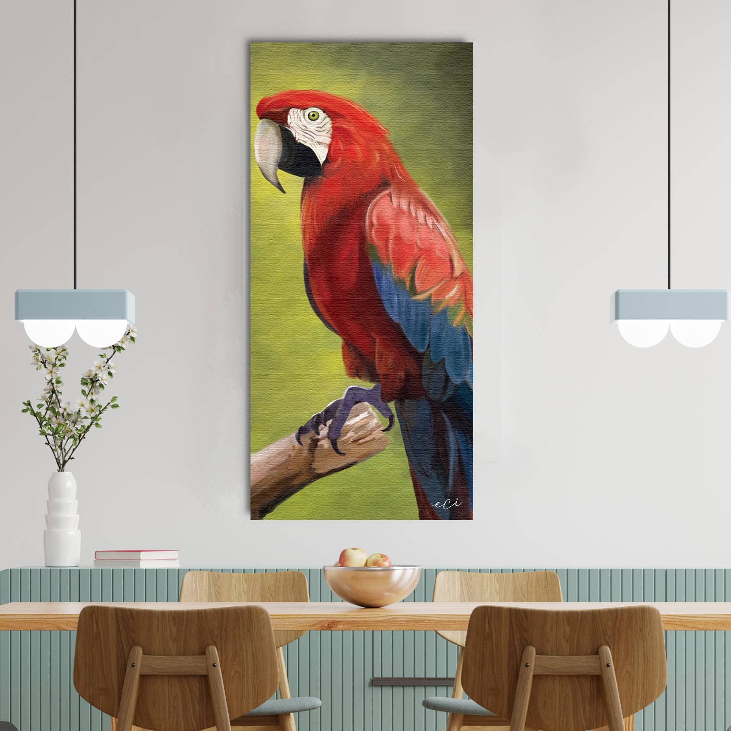 Parrot On Tree Branch Canvas Painting Digital Printed Bird Wall Art 1