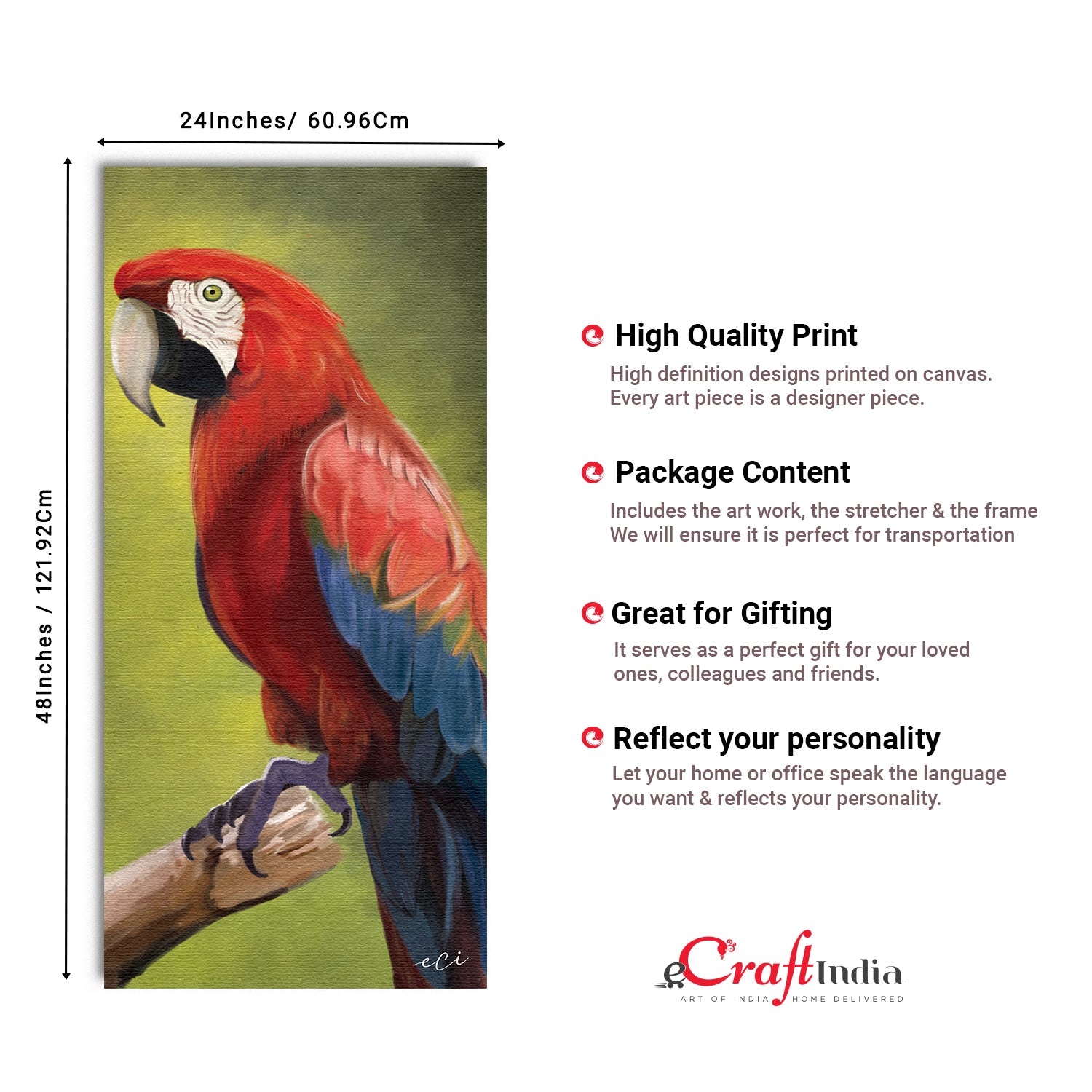 Parrot On Tree Branch Canvas Painting Digital Printed Bird Wall Art 3